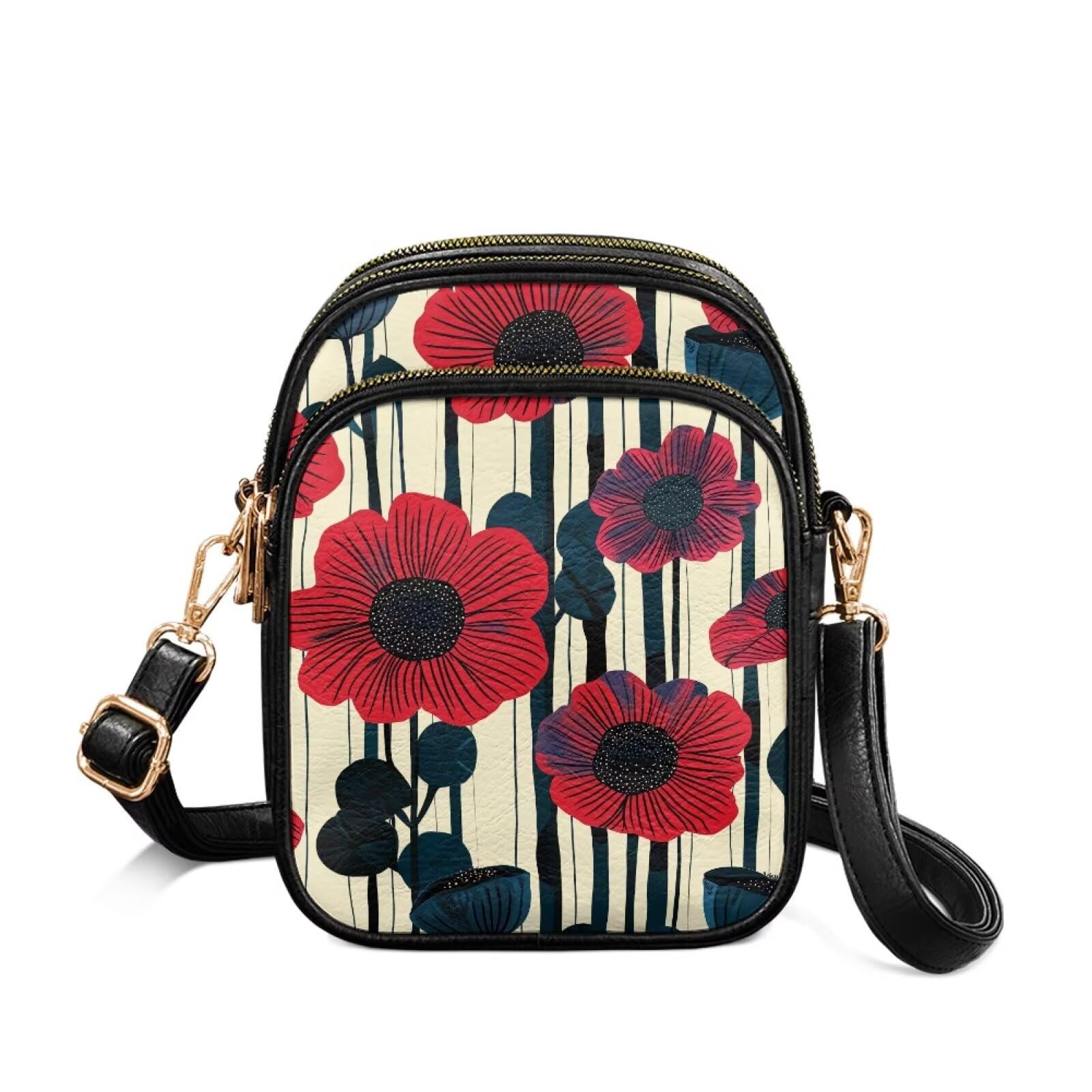 Chicprint Multi Pocket PU Leather Casual Crossbody Bag for Women