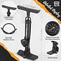 Vista 4 de Bomba de piso para bicicleta, bomba de bicicletas con manómetro, bomba de aire de bicicleta con alta presión de 160 psi, bomba de neumáticos