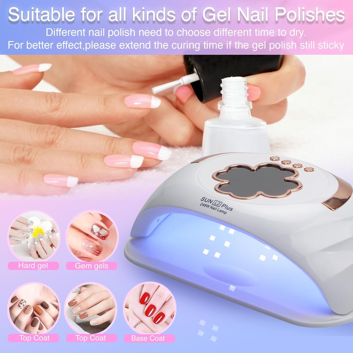 Lámpara de uñas UV LED para manos dobles, secador de uñas profesional de luz UV, lámparas LED UV para uñas de gel, lámpara de esmalte de uñas de gel de curado para uñas de manos y pies con 4 (1)