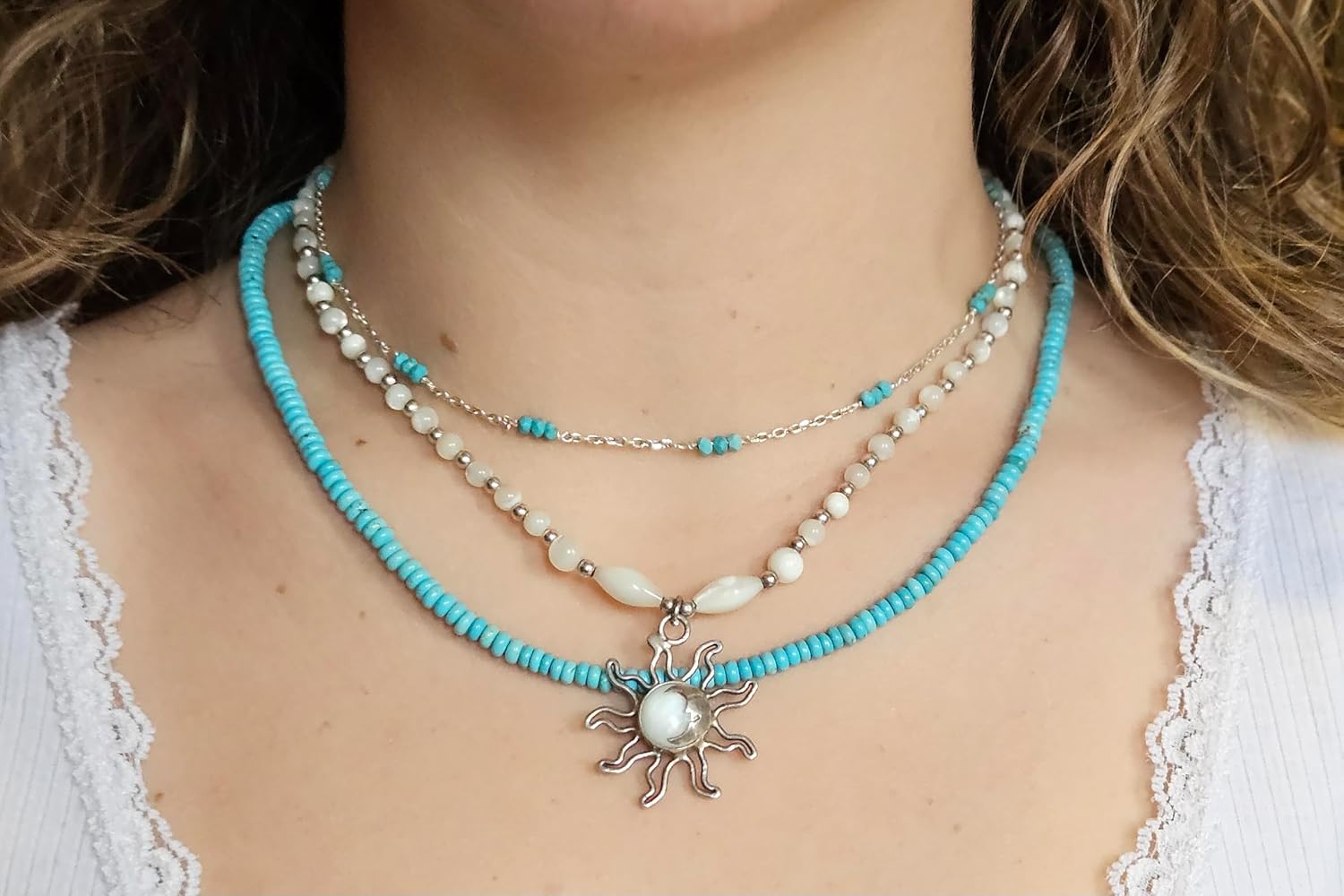 Dainty Natural Turquoise Beaded Necklace, Throat Chakra, Real Genuine Turquoise, 925 Sterling Silver, Gift for Her, Lobster Clasp Toggle Clasp