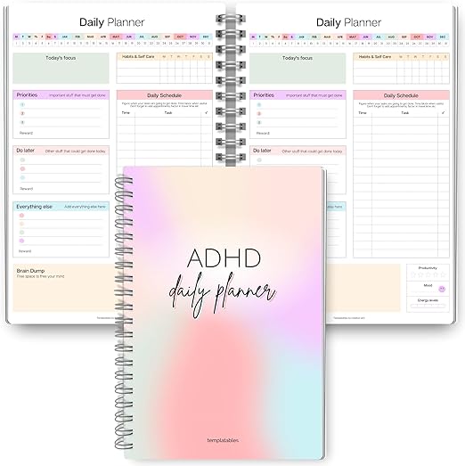 ADHD Daily Planner for Neurodivergent Adults - Productivity Daily Planner & Task Management to Stay Organized and Focused (Rainbow)