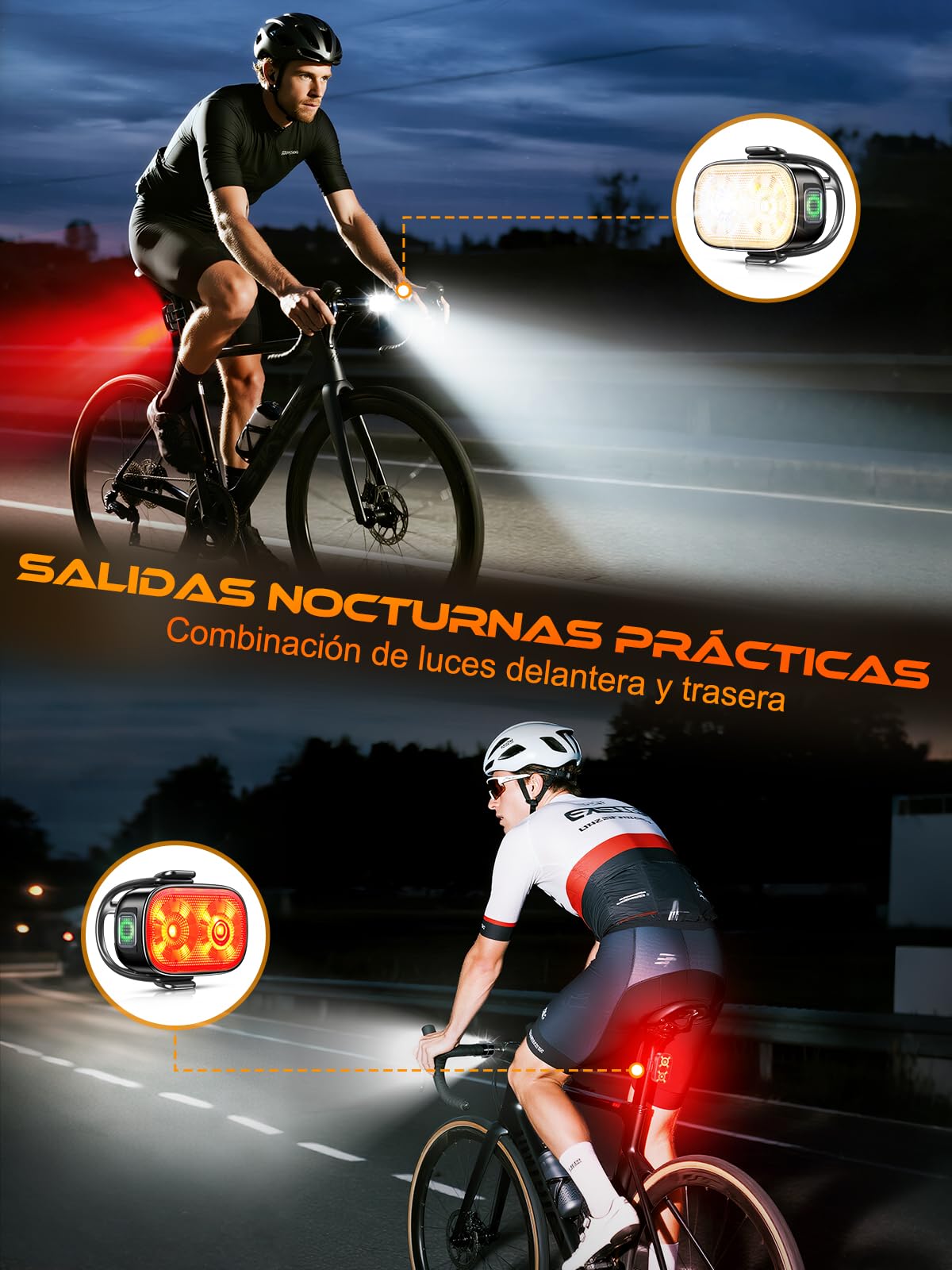 ISEYOU Luz Bicicleta Delantera, Súper Delgado Luces Bicicleta Delantera y Trasera USB-C Recargable, 5+6 Modos y IP65 Impermeable, Fácil de Montar, Ideal para Ciclismo de Montaña y Carretera Nocturna