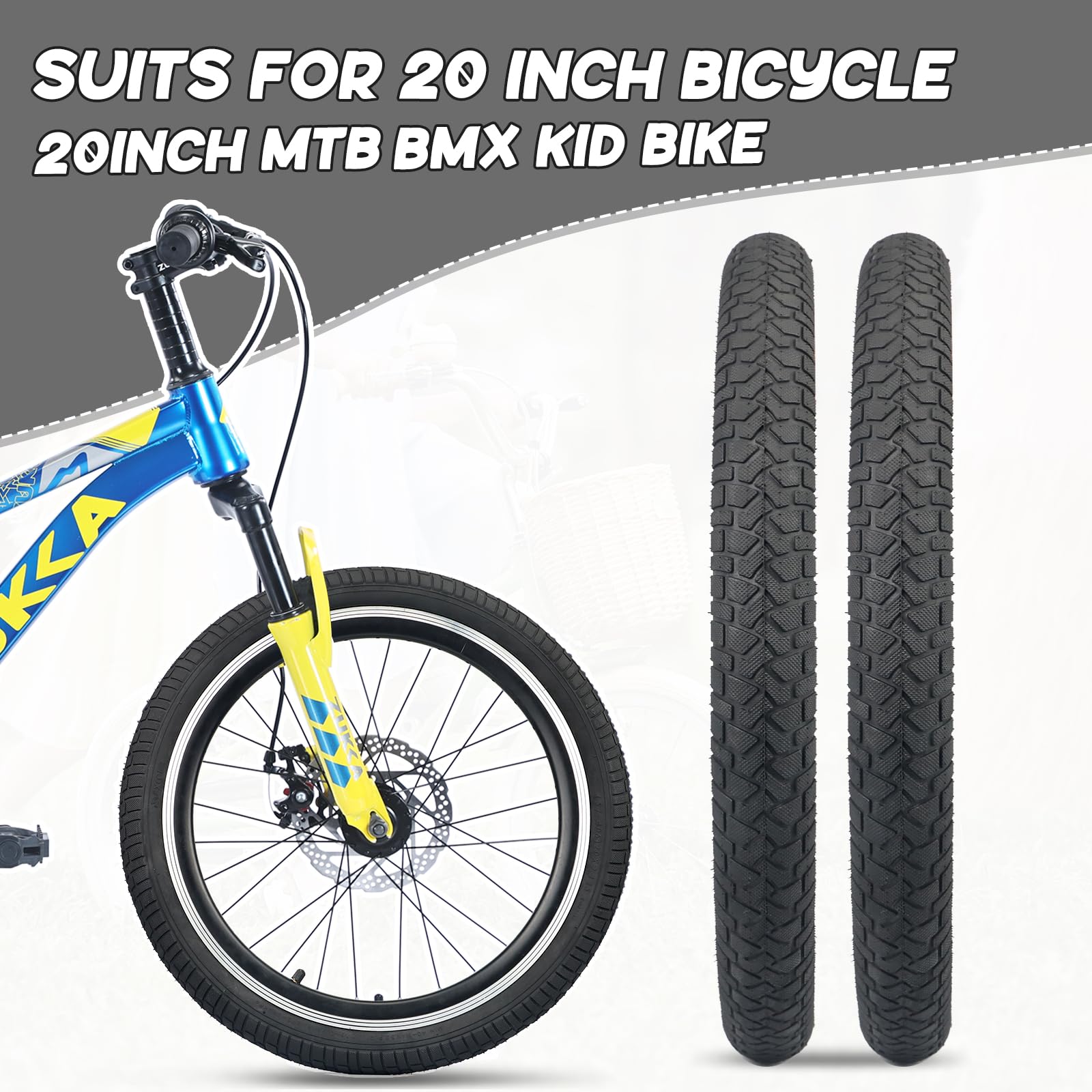 2er-Pack Fahrradreifen 20X2.125 Fahrradmantel 30TPI Faltbar Bike Tires + 2er-Pack 20 Zoll Schlauch AV32mm Ventil kompatibel 20x2.10-2.25 Tires und Tubes
