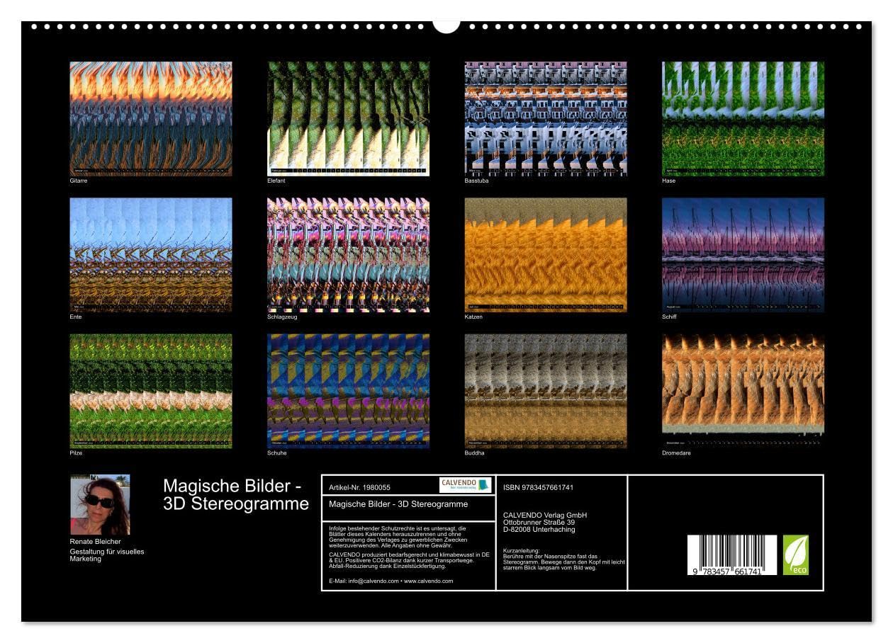 Magische Bilder - 3D Stereogramme (hochwertiger Premium Wandkalender 2026 DIN A2 quer), Kunstdruck in Hochglanz: Fantastische dreidimensionale Raumbilder (CALVENDO Spass)