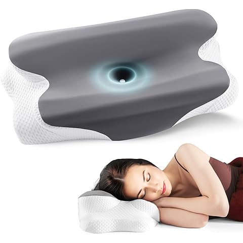 Cervical Neck Pillow for Pain Relief, Ergonomic Neck Support Pillow for Sleeping, Cooling Memory Foam Pillow, Contour Orthopedic Bed Pillow for Back Side Stomach Sleepers with Pillowcase