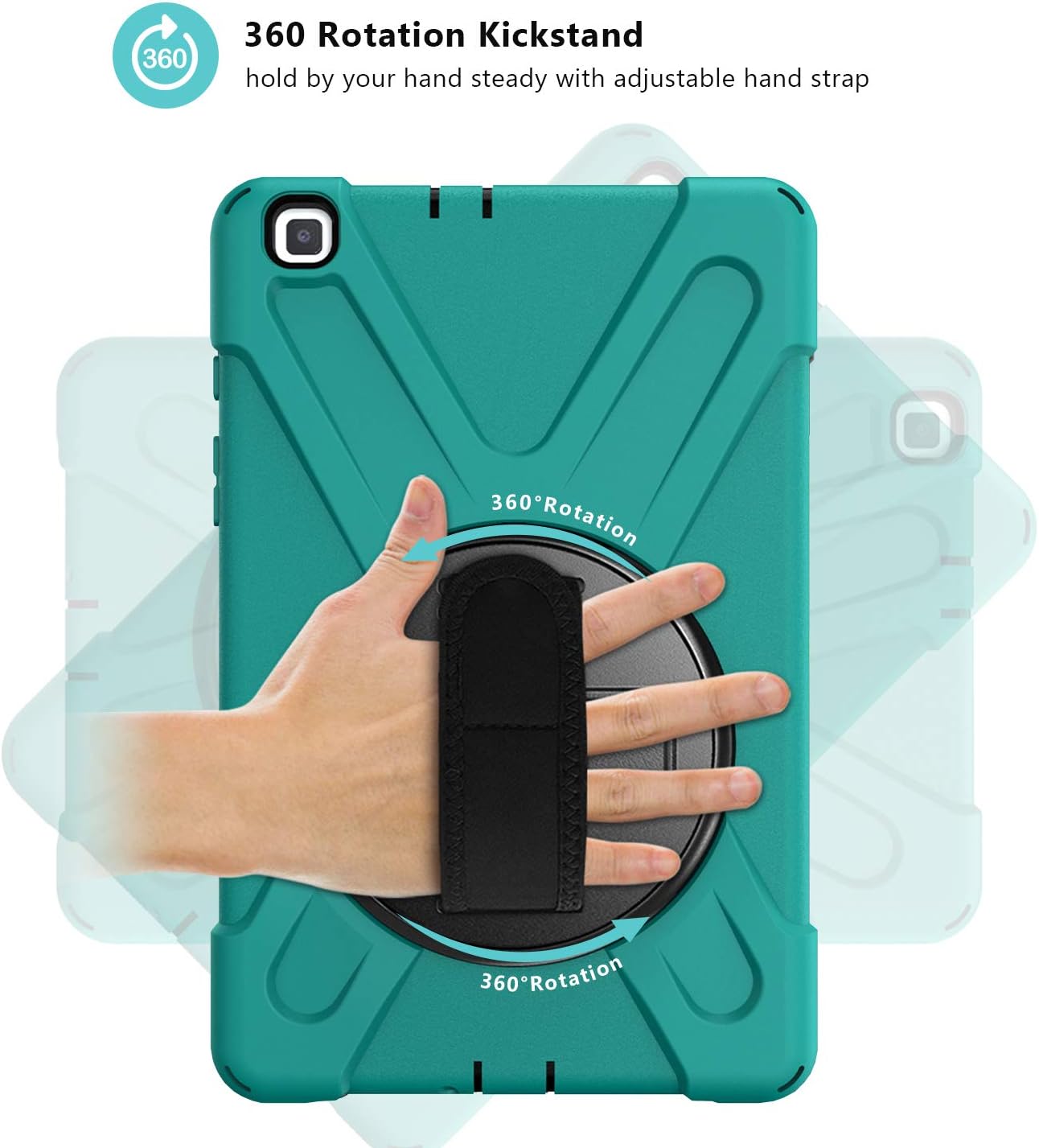 ProCase Galaxy Tab A 8.0 2019 Case T290 T295, Rugged Heavy Duty Shockproof Rotating Kickstand Protective Cover for Galaxy Tab A 8.0 Inch 2019 Without S Pen Model SM-T290 (Wi-Fi) SM-T295 (LTE) -Teal
