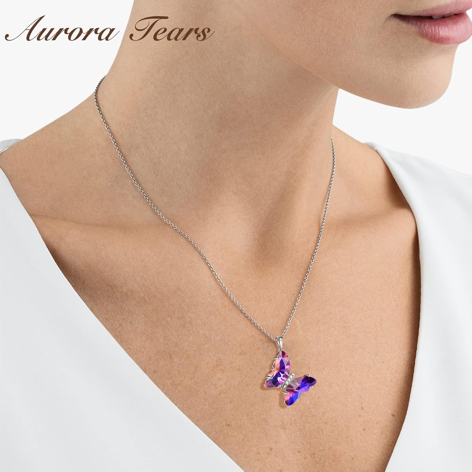 Aurora Tears Butterfly Necklace Earrings Ring Bracelet - Women 925 Sterling Silver Animal Butterflies Birthstone Pendant Crystal Wedding Birthday Jewelry - Image 5