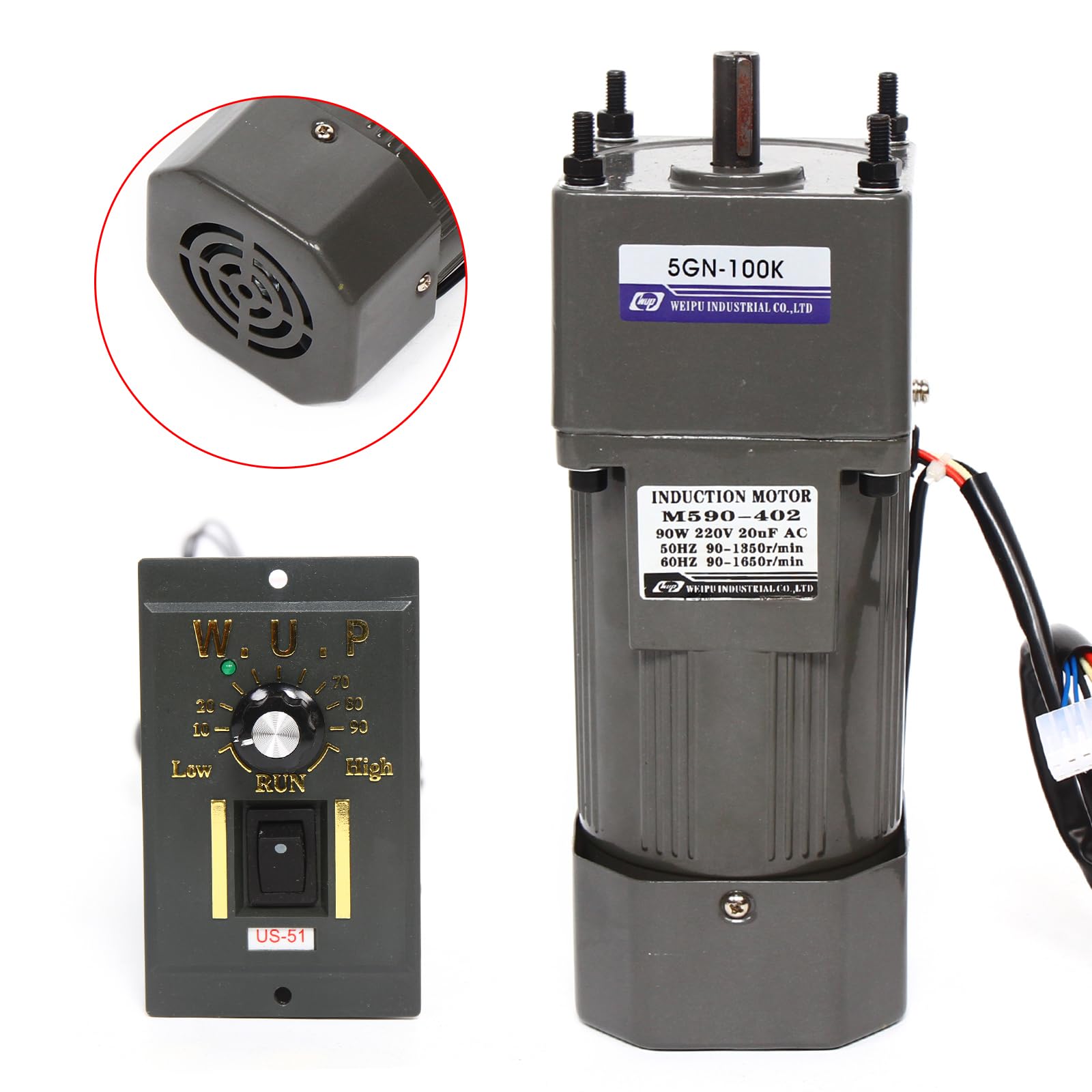 Motoriduttore, 90 W, 220 V, kit di coppia 3,8 nm, motore elettrico con cambio e regolatore di velocità (0-90 r/min)