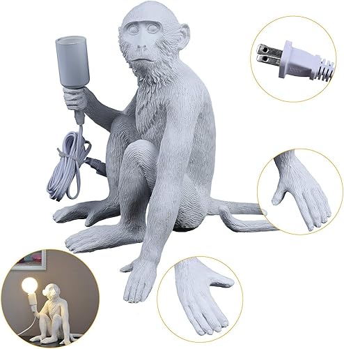 Miniatura 2 de Lámparas de escritorio de resina con diseño de mono moderno, iluminación creativa de mesa con cable enchufable para sala de estar, dormitorio,
