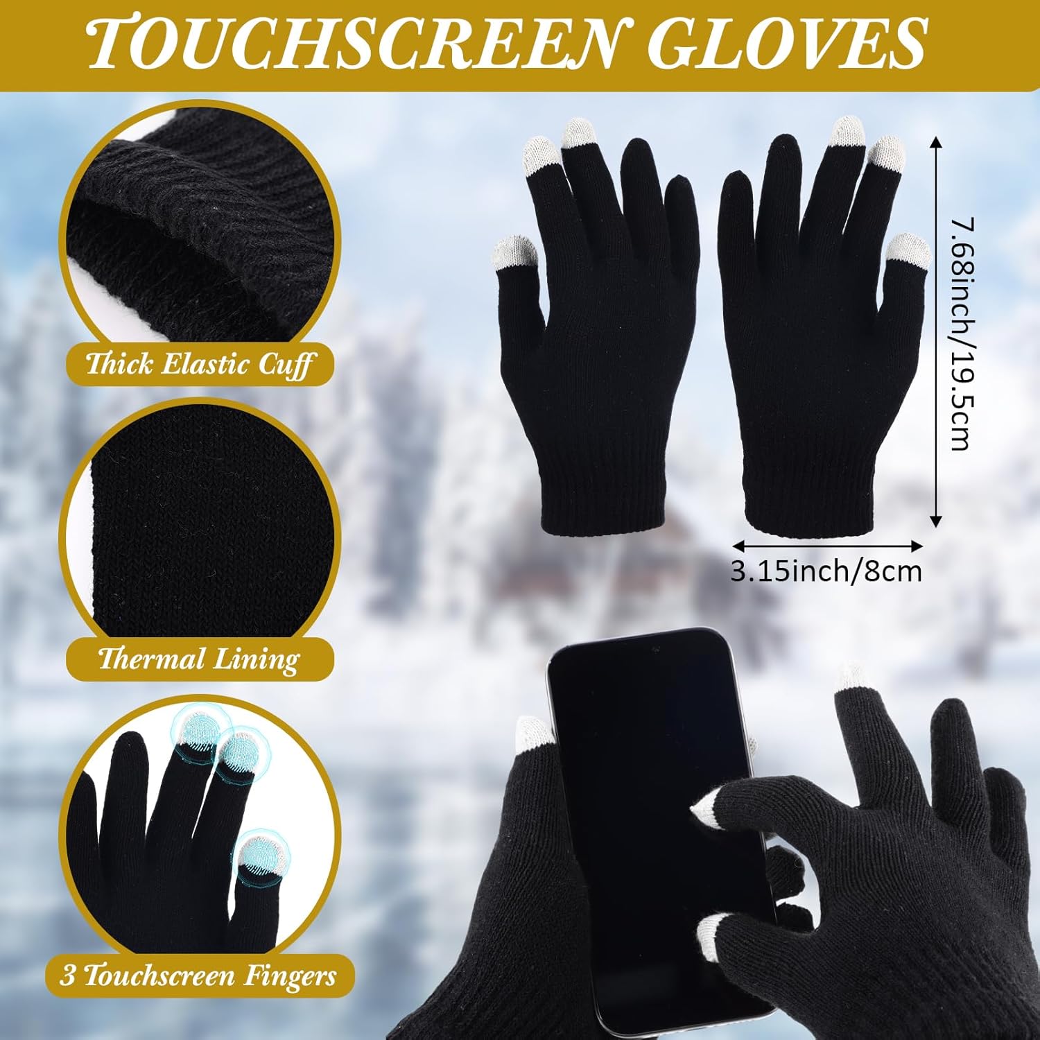 90 Pcs Hats Scarves Gloves Supplies Bulk Winter Beanie Hats Black Grey Grids Scarves Touchscreen Gloves Gift - Image 3