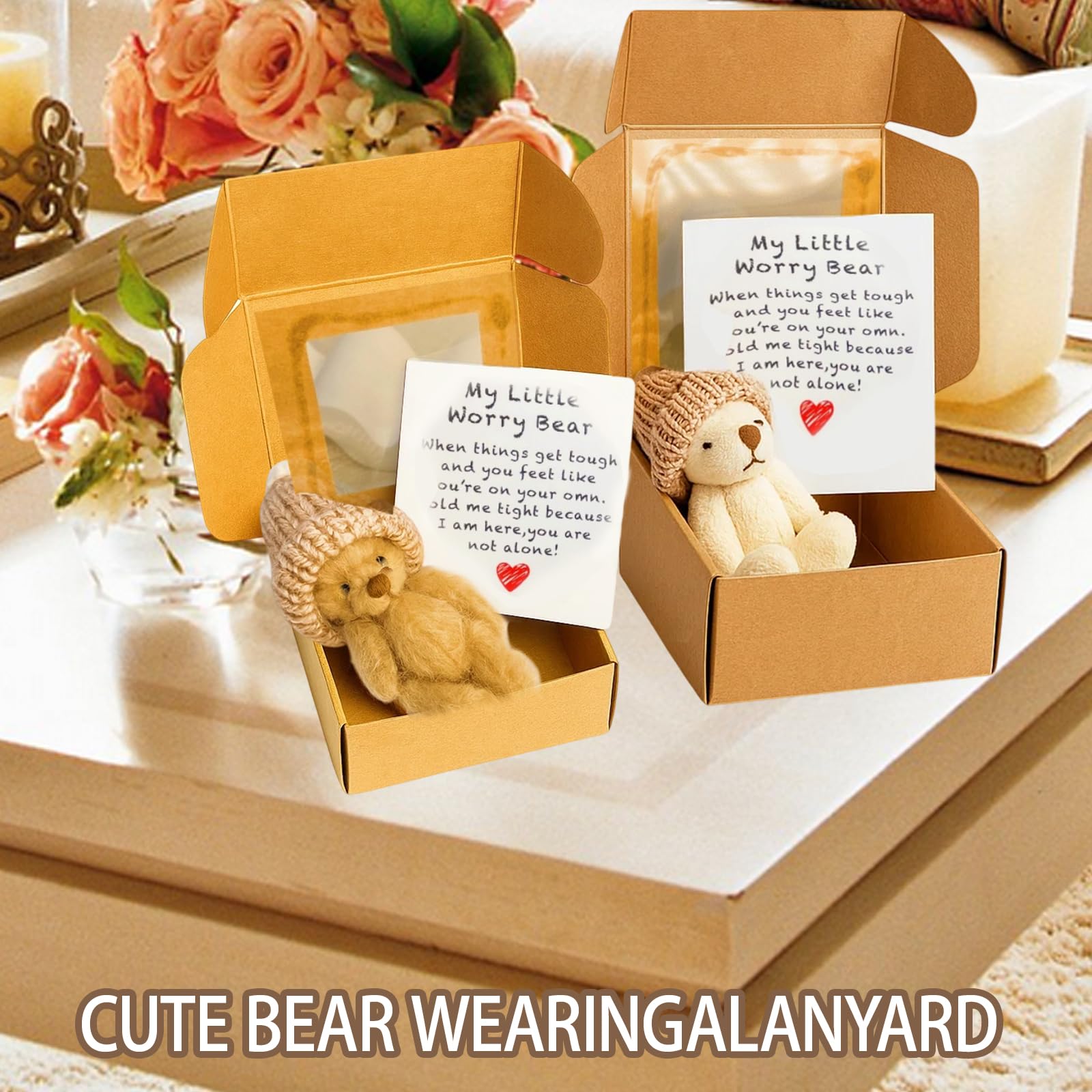 EujRcf 3 Pcs Mini Plush Bears Gift Set, Worry Bear Hug in a Box, Pocket Bears with Inspirational Card - Image 3
