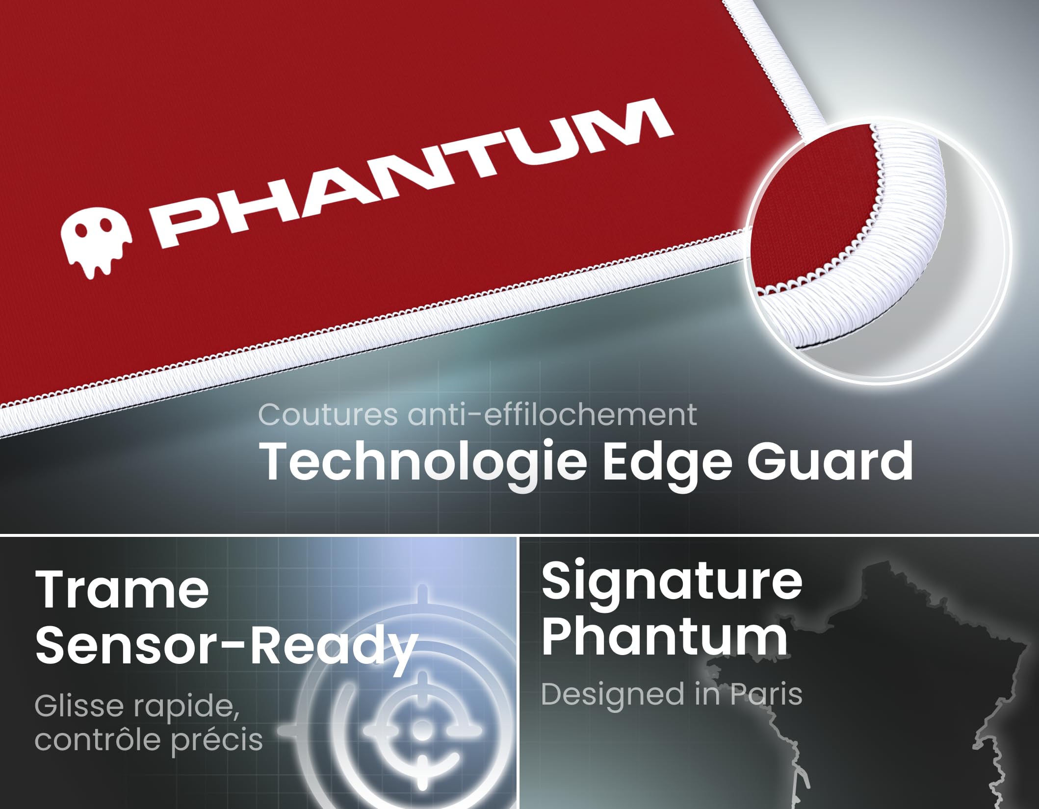 Phantum Prism - Tapis de Souris Gaming XXL 900x400 mm - Surface en Microfibre Hydrophobe Haute Performance - Base Caoutchouc Antidérapante - Soft Speed & Contrôle Précis (Red)