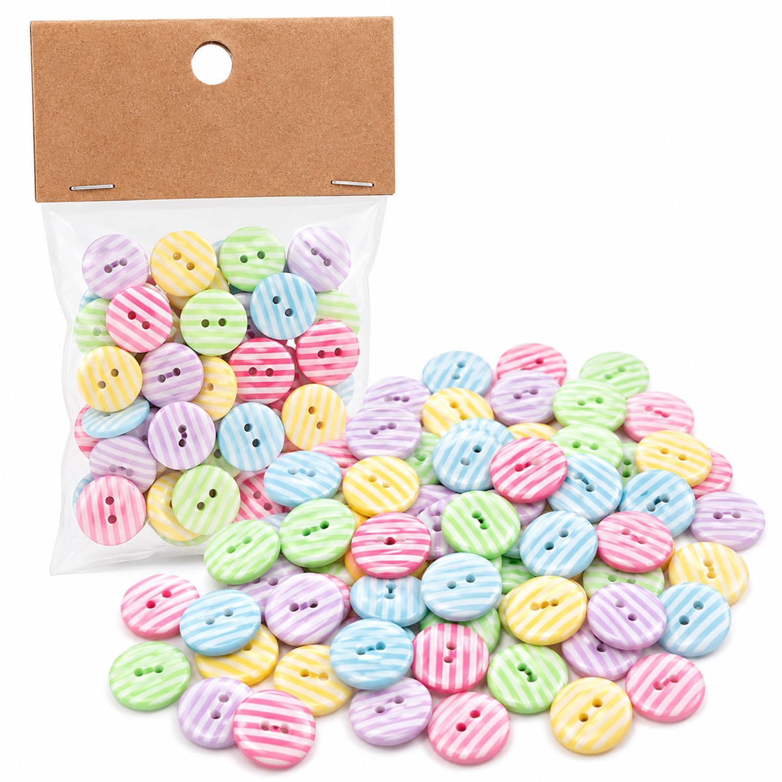 100 Pcs Mixed Color Stripe Buttons, 15mm Round Resin Buttons for Sewing