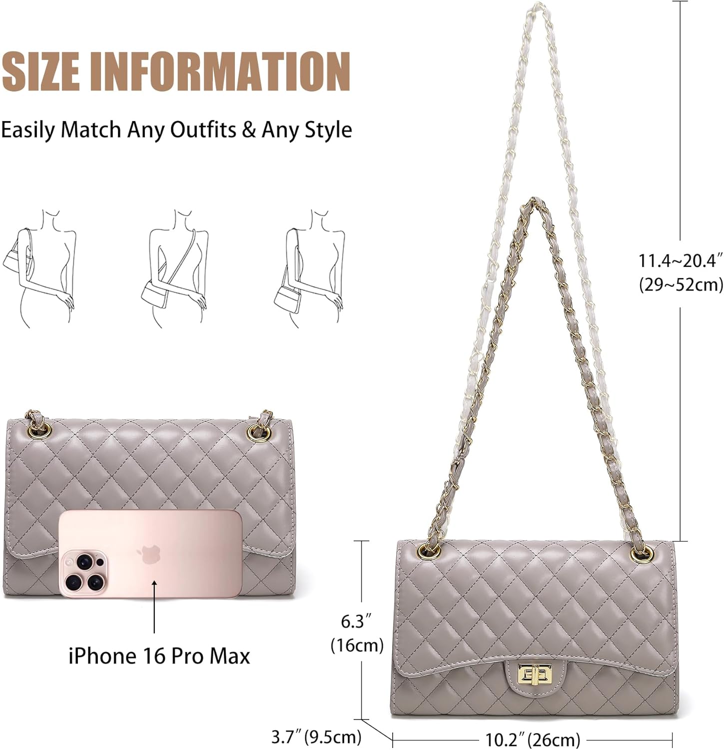 Quilted Crossbody Purse for Women Trendy Ladies Shoulder Bag with Chain Strap PU Leather Cross Body Bags Satchel HandBag - Image 7