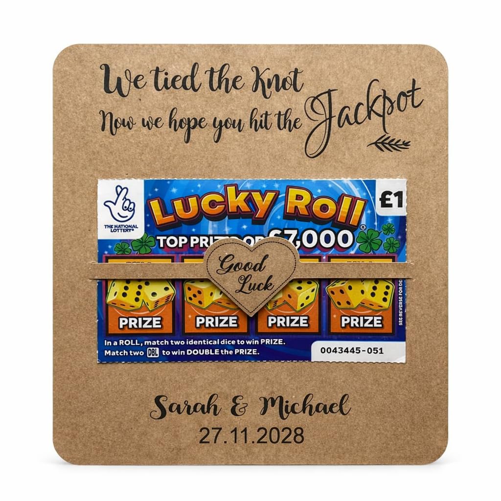 10X Personalised Heart Shape Scratch card/Lottery Ticket Holders Wedding Favour Good Luck Card Lucky in Love HL12b (Ivory)