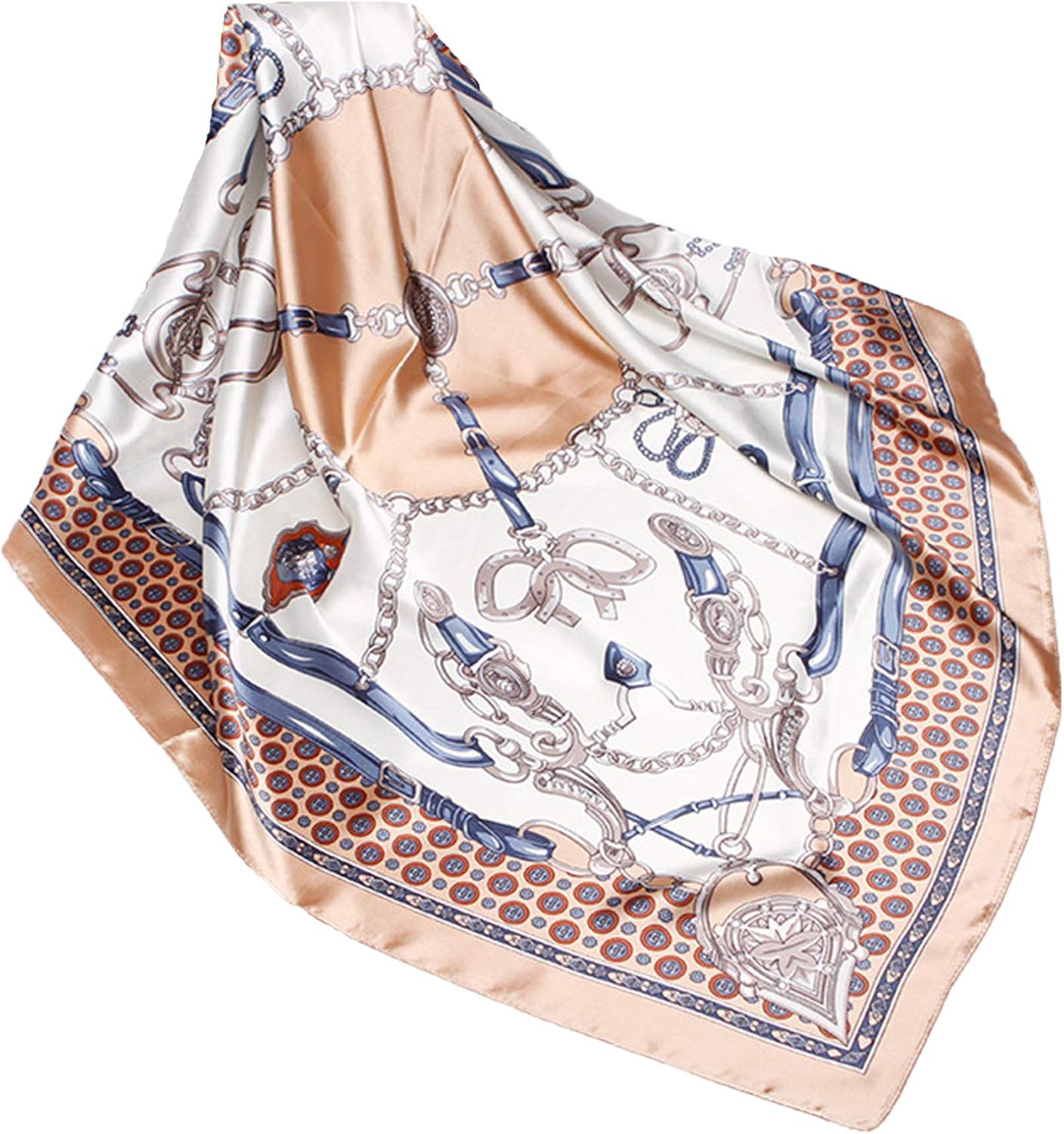 Wander Agio Silk Feeling Scarf Womens Fashion Printing Scarves Square Satin Face Headscarf Pattern Chain Green 15 at  Women’s Clothing store