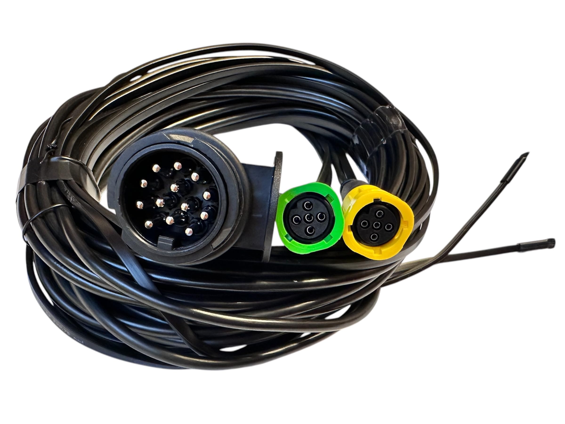 Cable Remolque 13 Pines 7m con 2 derivaciones, 2 Conectores Bayoneta 5 Pines, instalación eléctrica Remolque Coche camiónlongitud útil 5,3 m