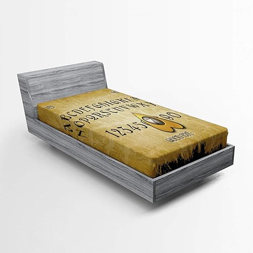Ambesonne Ouija Board Fitted Sheet, Grungy Board Design with Vanished Scratchy Background, Soft Decorative Fabric Bedding All-Round Elastic Pocket, Twin Size, Yellow Coffee