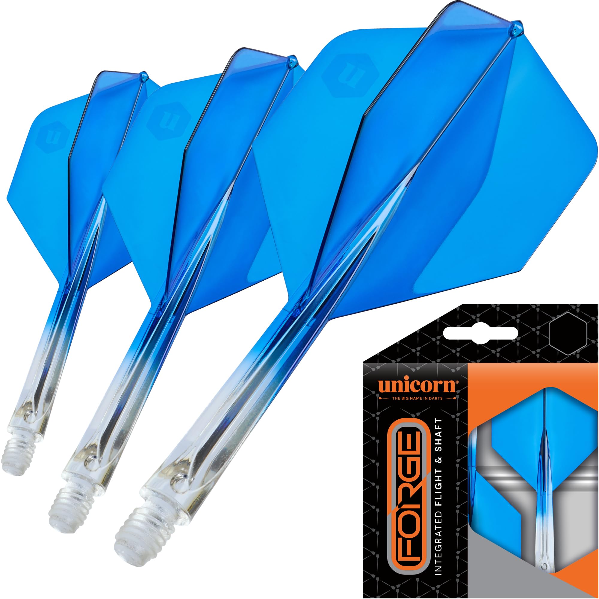 Unicorn Forge Integrated Dart Flights & Shafts - Long Length One Piece System for Maximum Stability, Smoother Trajectory & Improved Accuracy - Durable Integrated Design - Clear & Blue — image 1