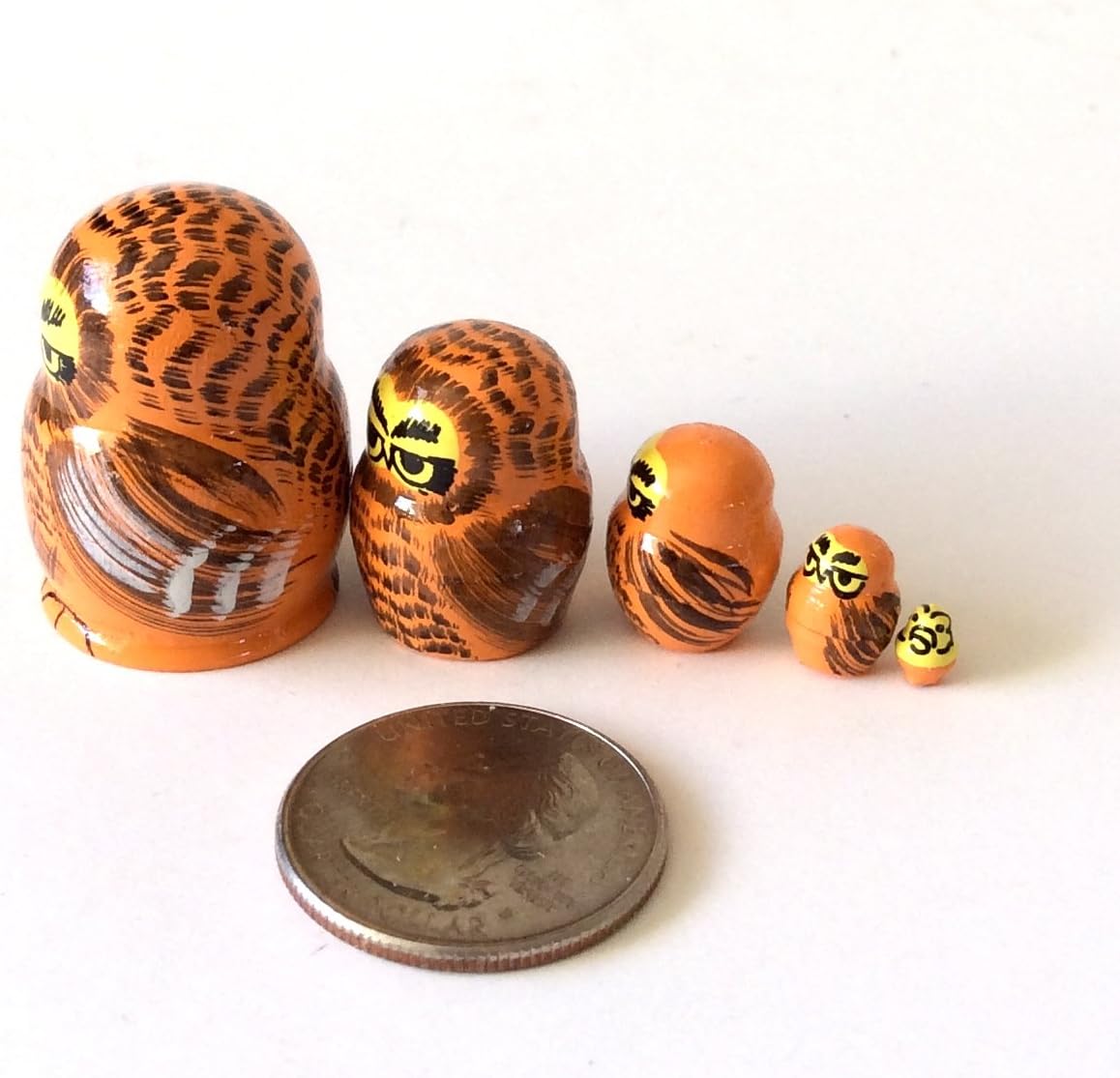 OWL MINI nesting dolls Russian Hand Carved Hand Painted 5 piece matryoshka Set by BuyRussianGifts