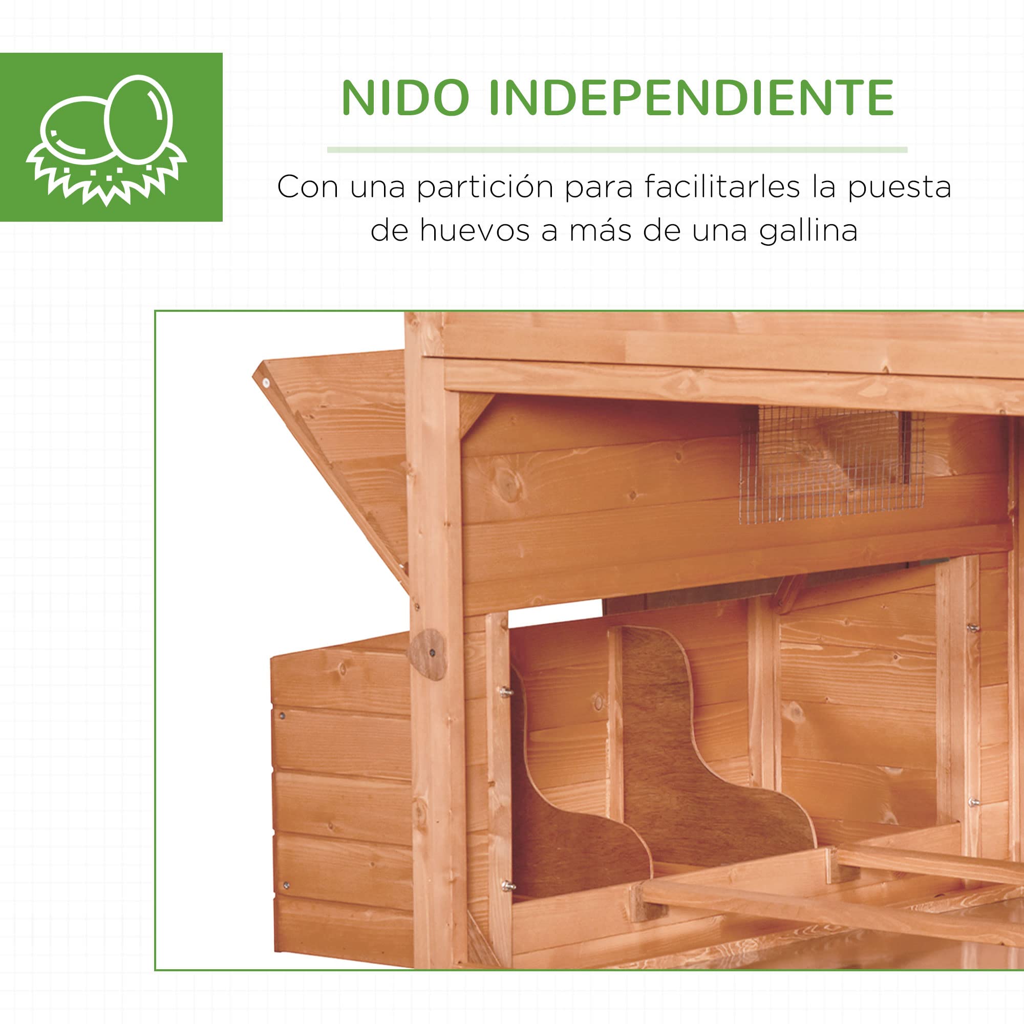 PawHut Gallinero de Madera Grande Exterior 347x160x150 cm para 4-6 Gallinas con 2 Nidos, Corral, Techo Asfáltico