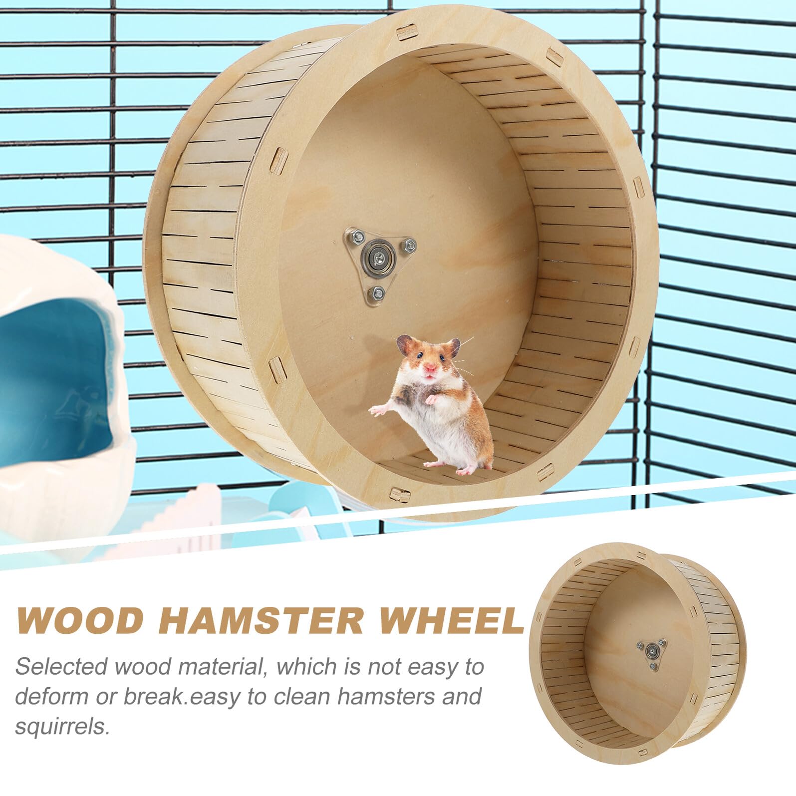 VALICLUD Roue en Bois pour Hamster Silencieuse de 22 CM Roue d'exercice pour Cage à Hamster Naturel pour Chinchilla et Petits Rongeurs Accessoire Anti-Stress Solide