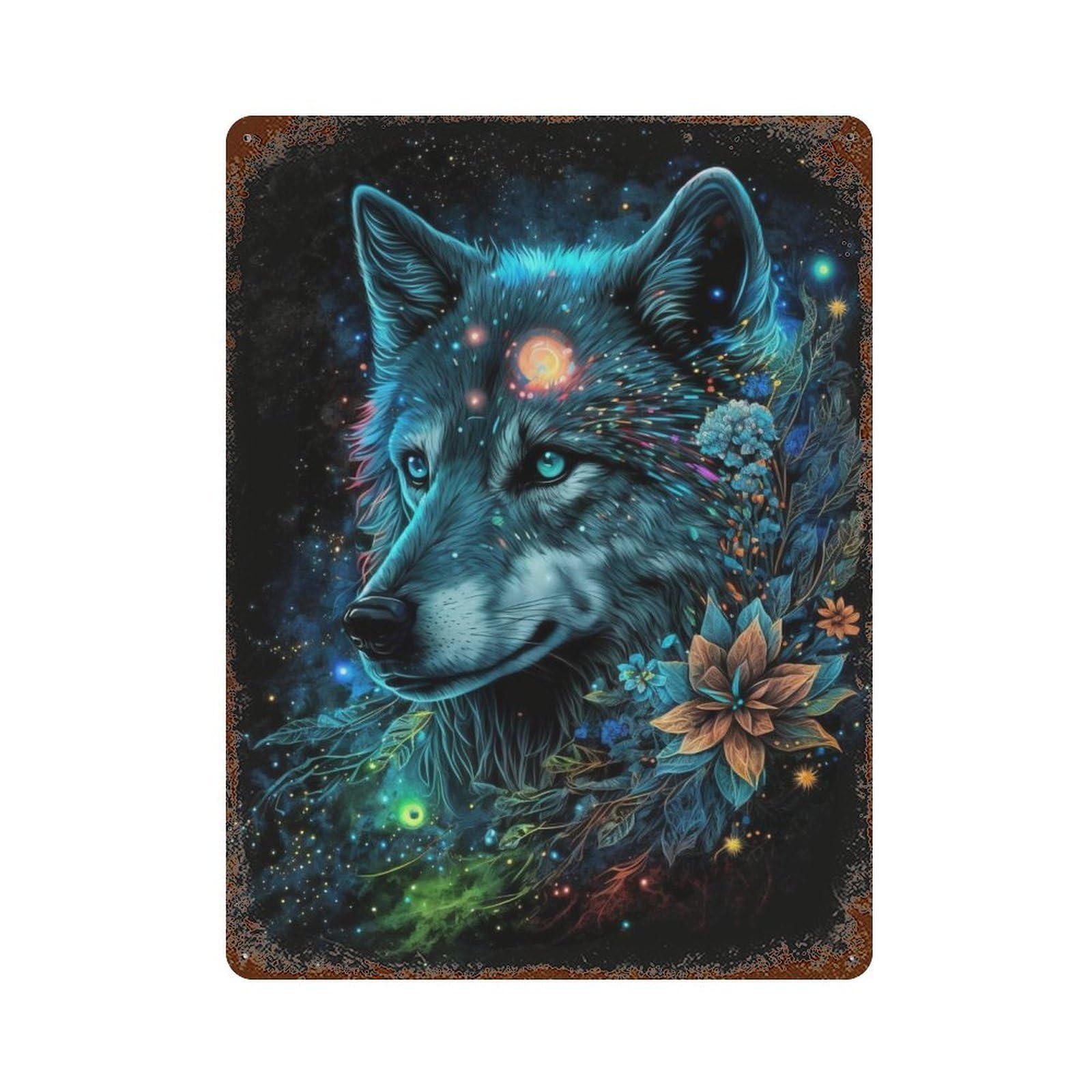 Rust Effect Wolf Spirit Art Print-1 Rusty Metal Tin Sign 15.7"x11.8", Decorative Metal Wall Art for Farmhouse, Kitchen And Entryway Decor