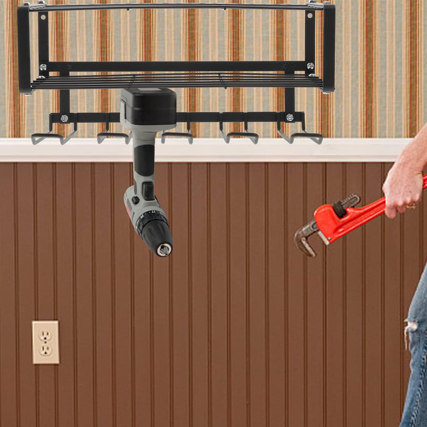 Housoutil 電源 ツール オーガナイザー ウォール マウント ツール ラック ガレージ シェルフ ツール オーガナイザー ヘ