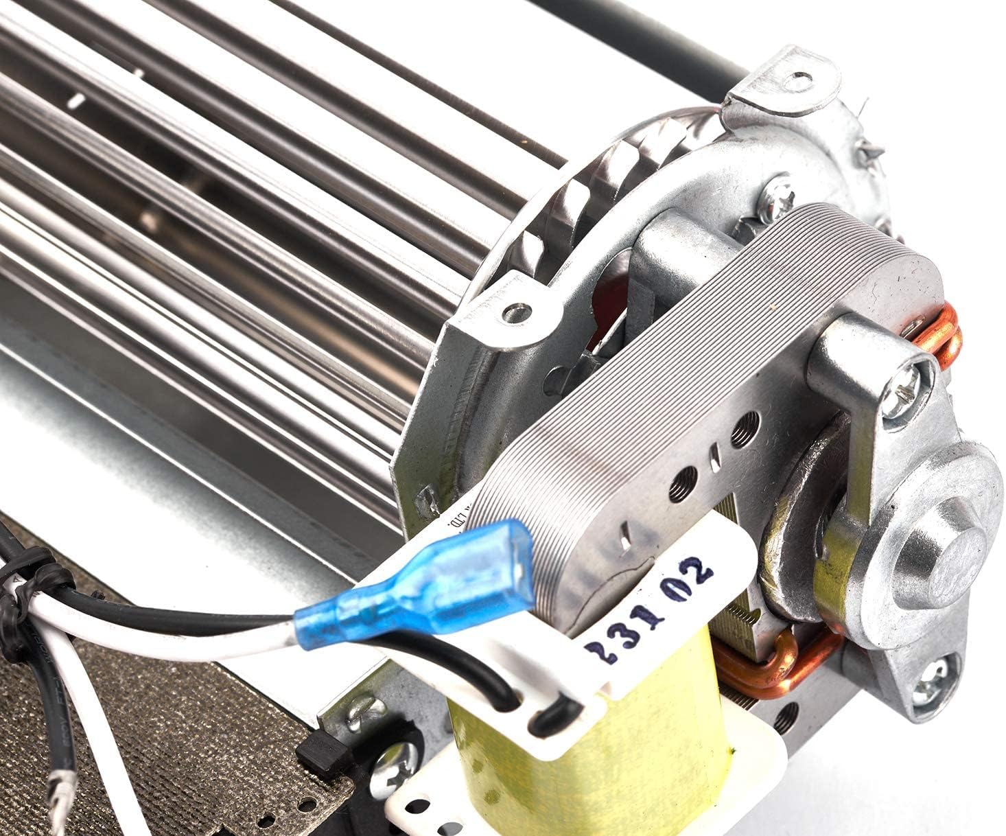 Close-up of the Criditpid blower motor and wiring connections