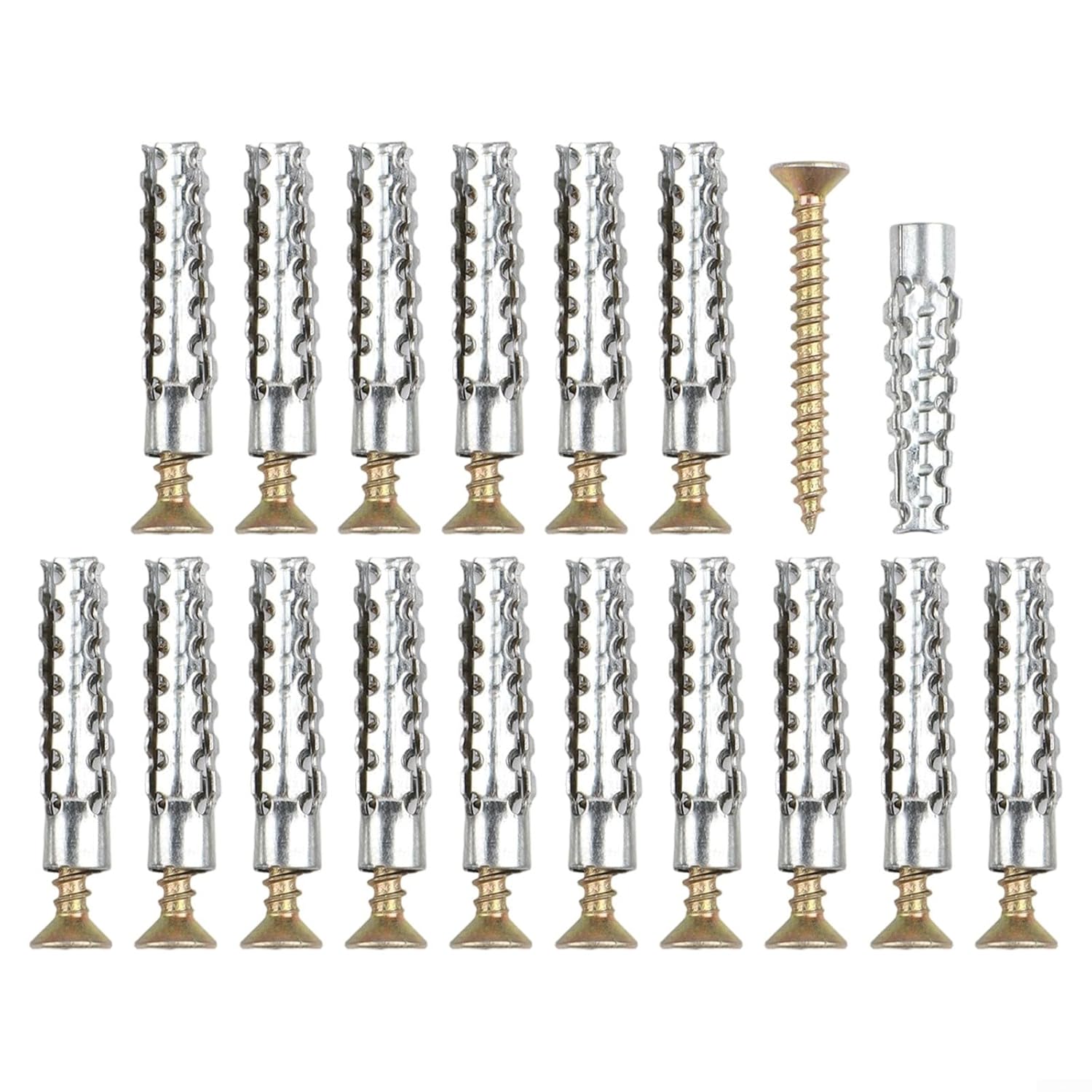 Serrated Steel Self Tapping Screws with Expansion Tube, M6 M8 Anchor Bolt Kit Drywall Concrete Pipe, 50pcs Silver Fastener Set DIY Home Repair(50pcs M6)