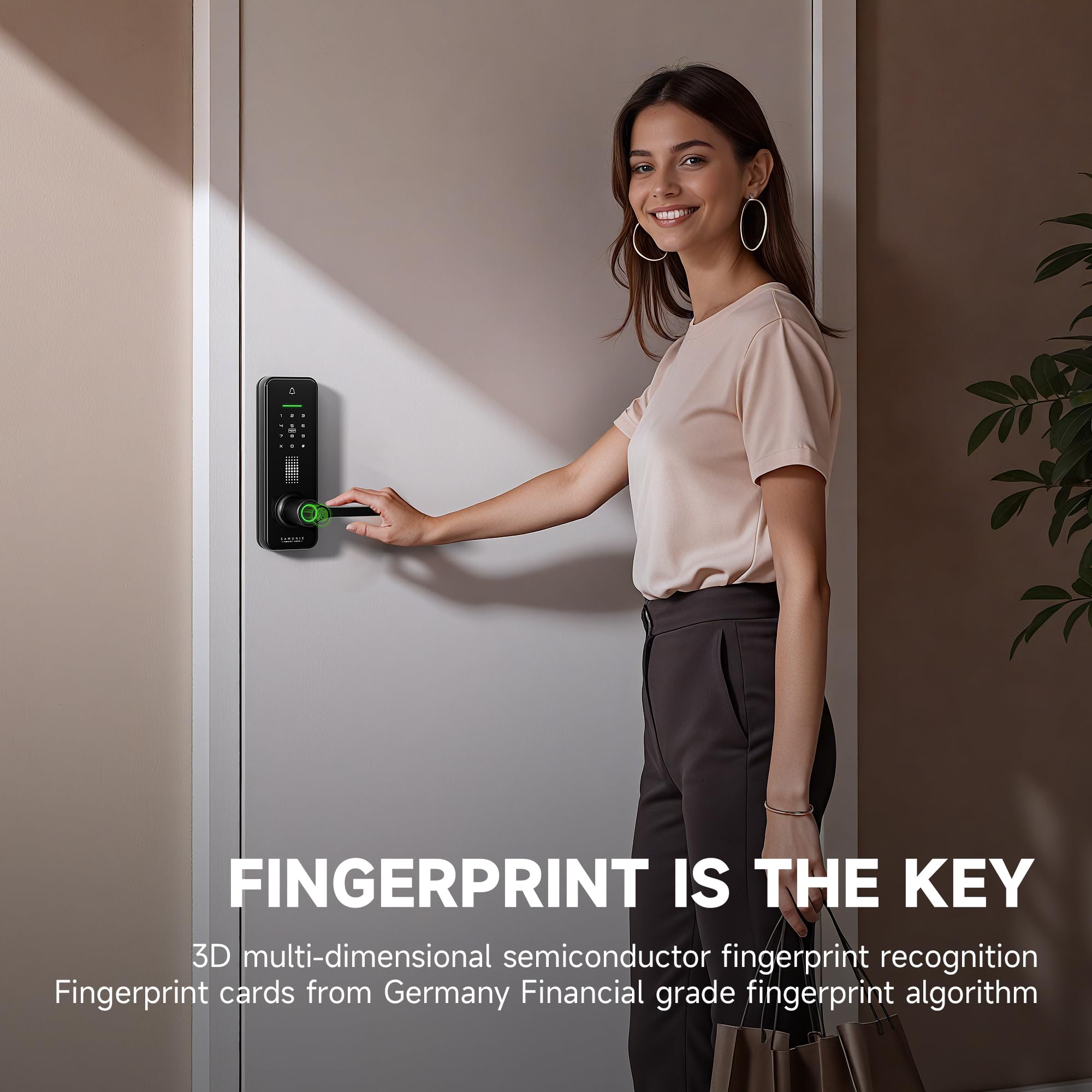 SAMUNIX Security Smart Door Handle Lock with Keypad, Fingerprint