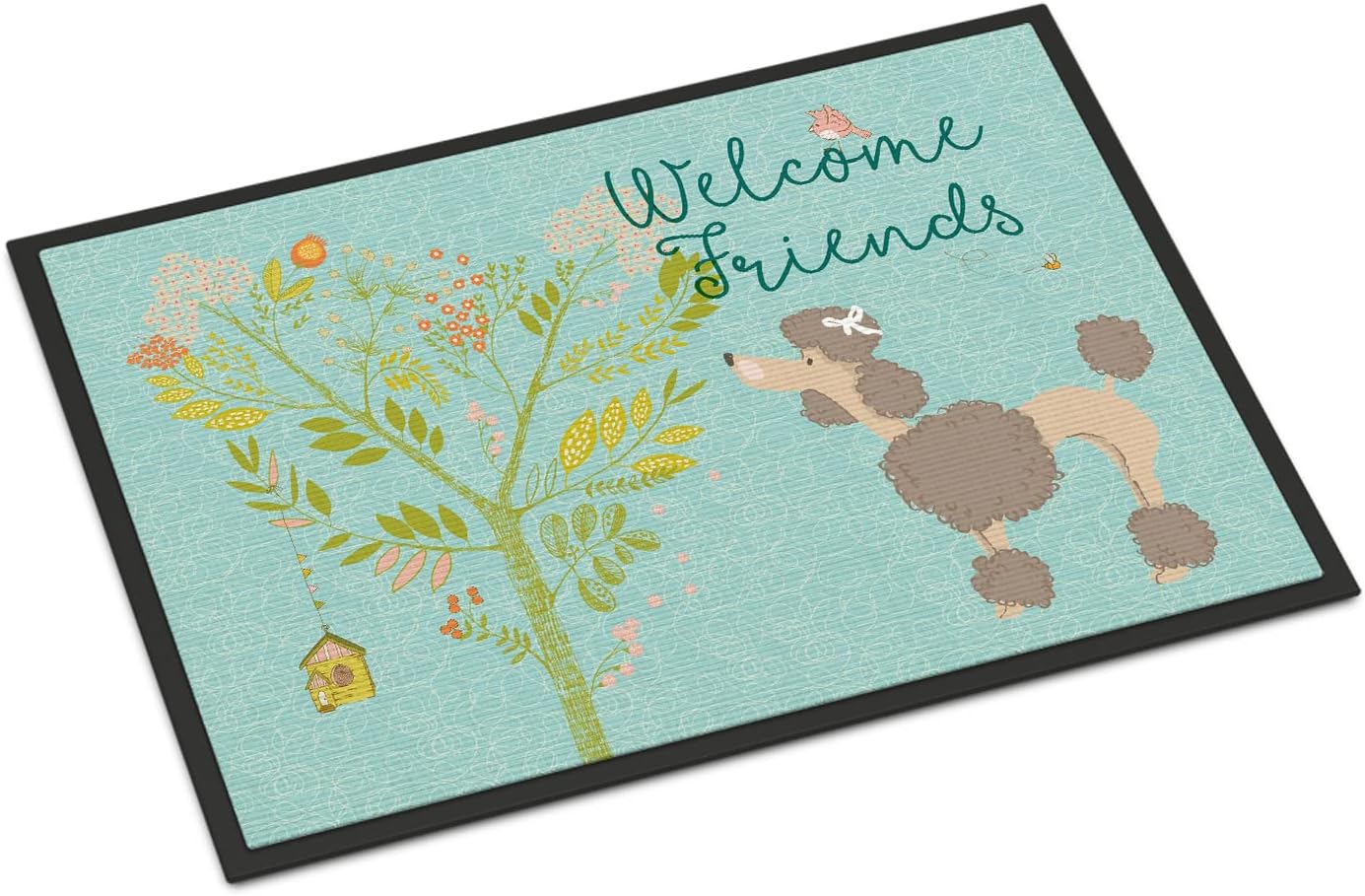 Caroline's Treasures BB7612JMAT Welcome Friends Chocolate Poodle Doormat 24x36 Front Door Mat Indoor Outdoor Rugs for Entryway, Non Slip Washable Low Pile, 24H X 36W