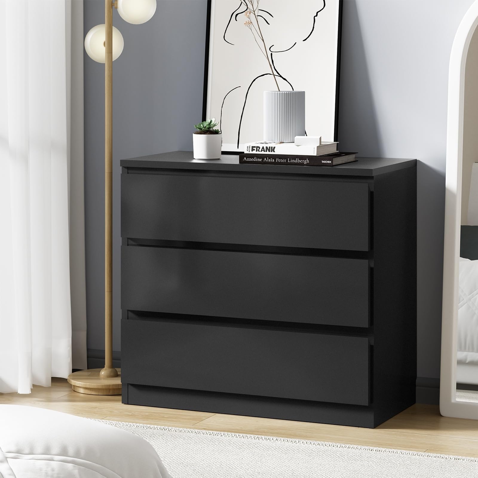 Oikiture Chest of Drawers Bedroom Dresser Black - VJ-Black