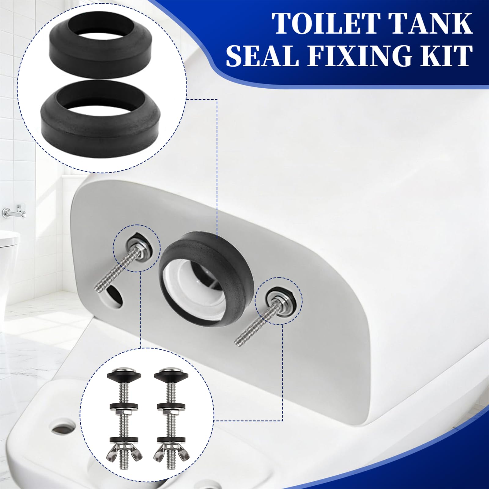 Kit universal de juntas y pernos de tanque de inodoro a tazón, 2 juntas de tamaño (2 y 3 pulgadas) y 2 juegos de pernos inoxidables de acero inoxidable de 5/16 x 3.15 pulgadas, kit completo de