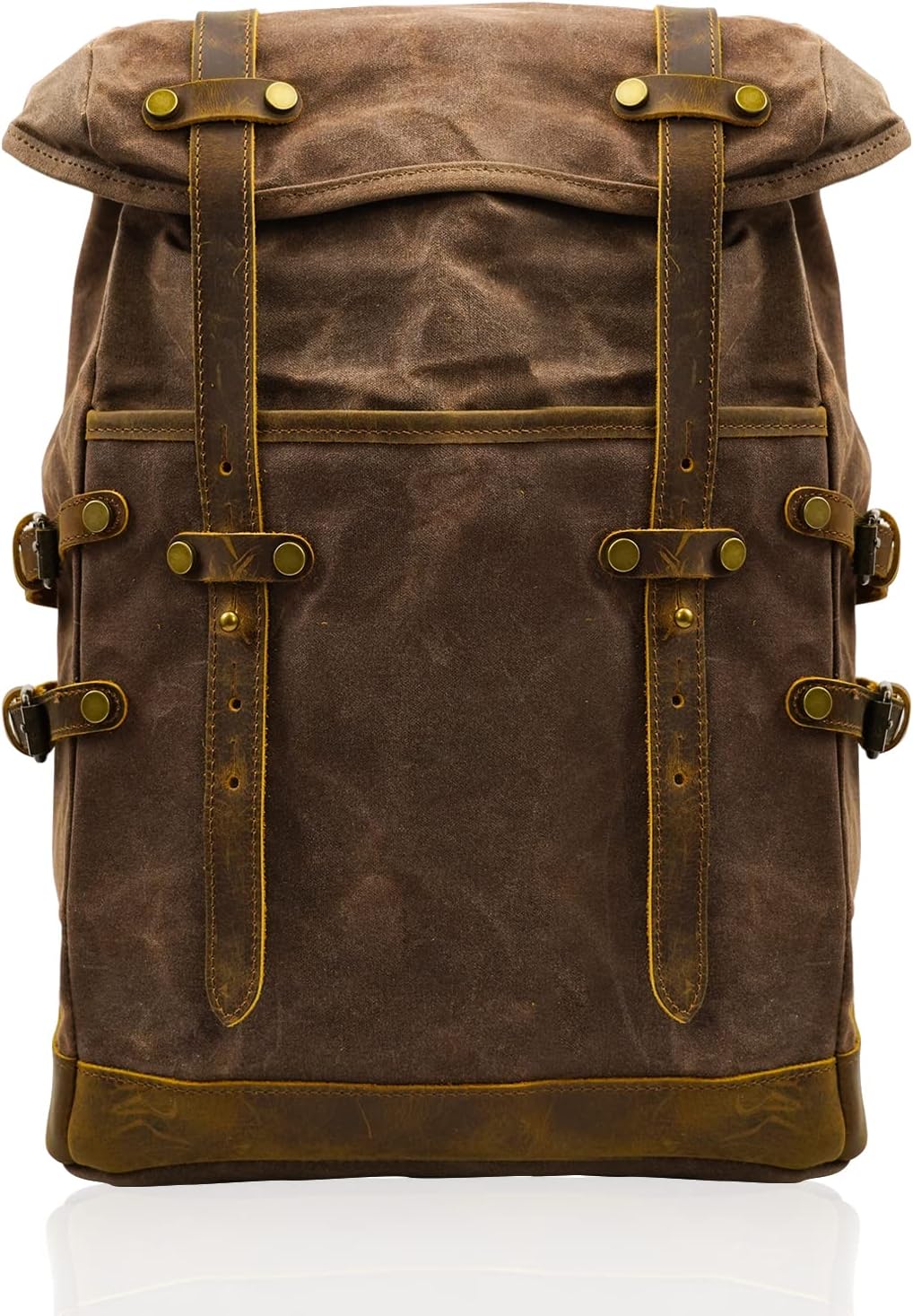 Waxed Canvas Leather Hiking Travel Waterproof Backpack For College Weekend Travel Fit 15in laptops (Coffee)