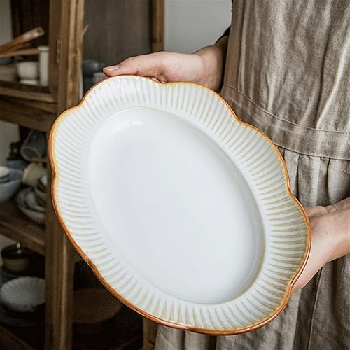 Miniatura 4 de Platos de cena chinos de cerámica blanca Platos de cena grande con mango de oreja doble plato de pescado pintado a mano Plato de postre Plato de