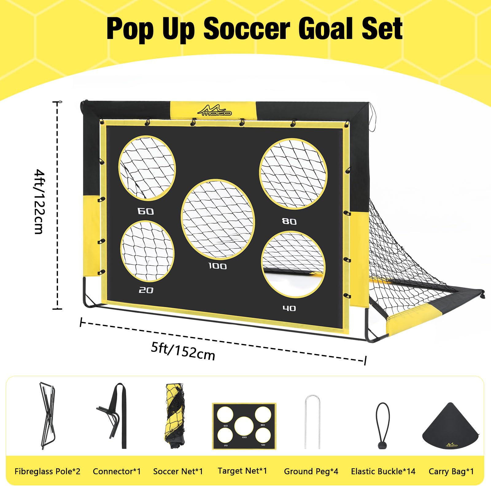 MoKo Porta da Calcio per Giardino, Pop-Up Rete da Calcio di Grandi con Pannello Bersaglio, Attrezzatura di Allenamento Portatile per Bambini, Gioco Sportivo Esterno