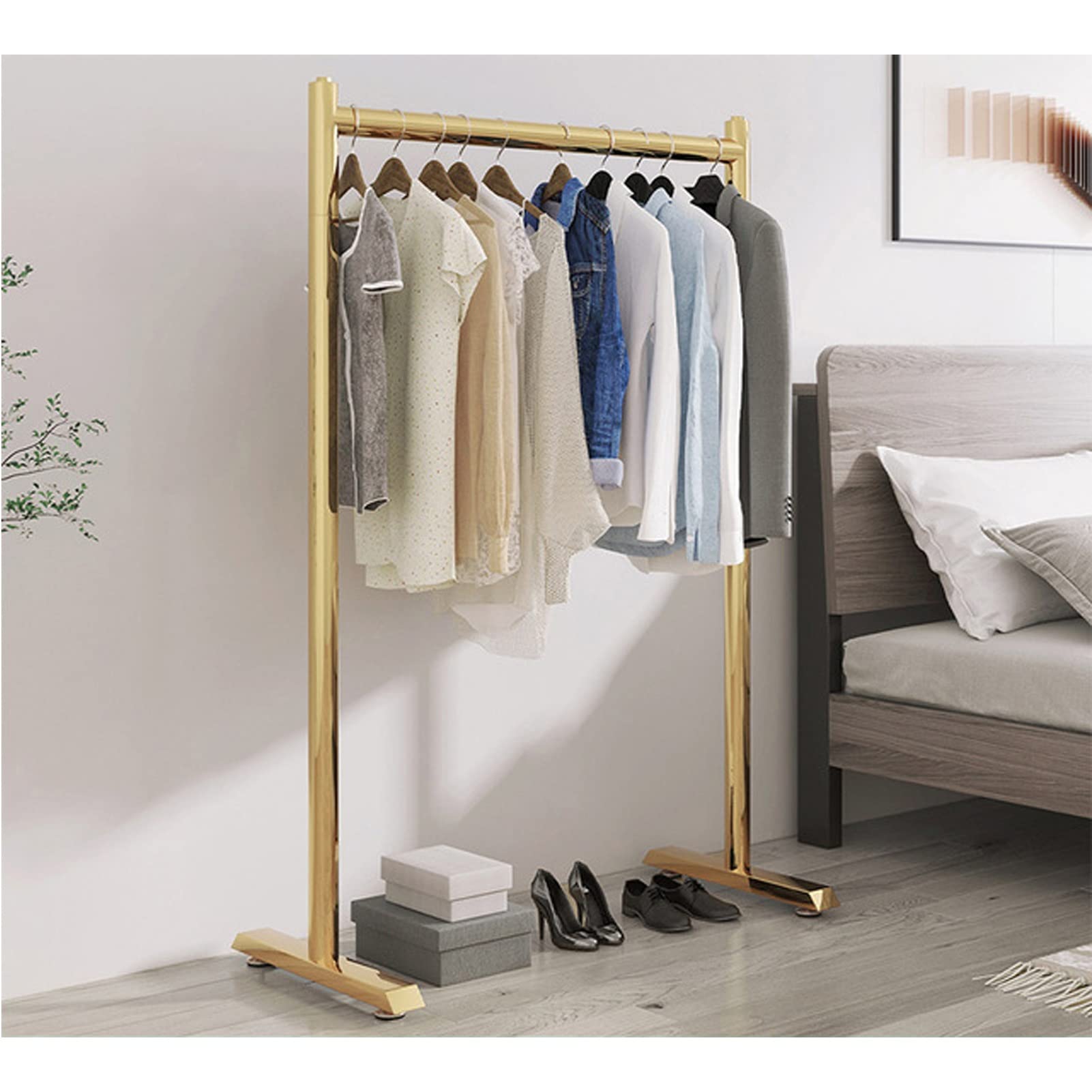 YNBSHGAA Clothes Rail Metal Garment Coat Rack Freestanding Clothing Hanger Coat Drying Rack for Bedroom Office Entryway/Gold/120Cm,Gold-80Cm