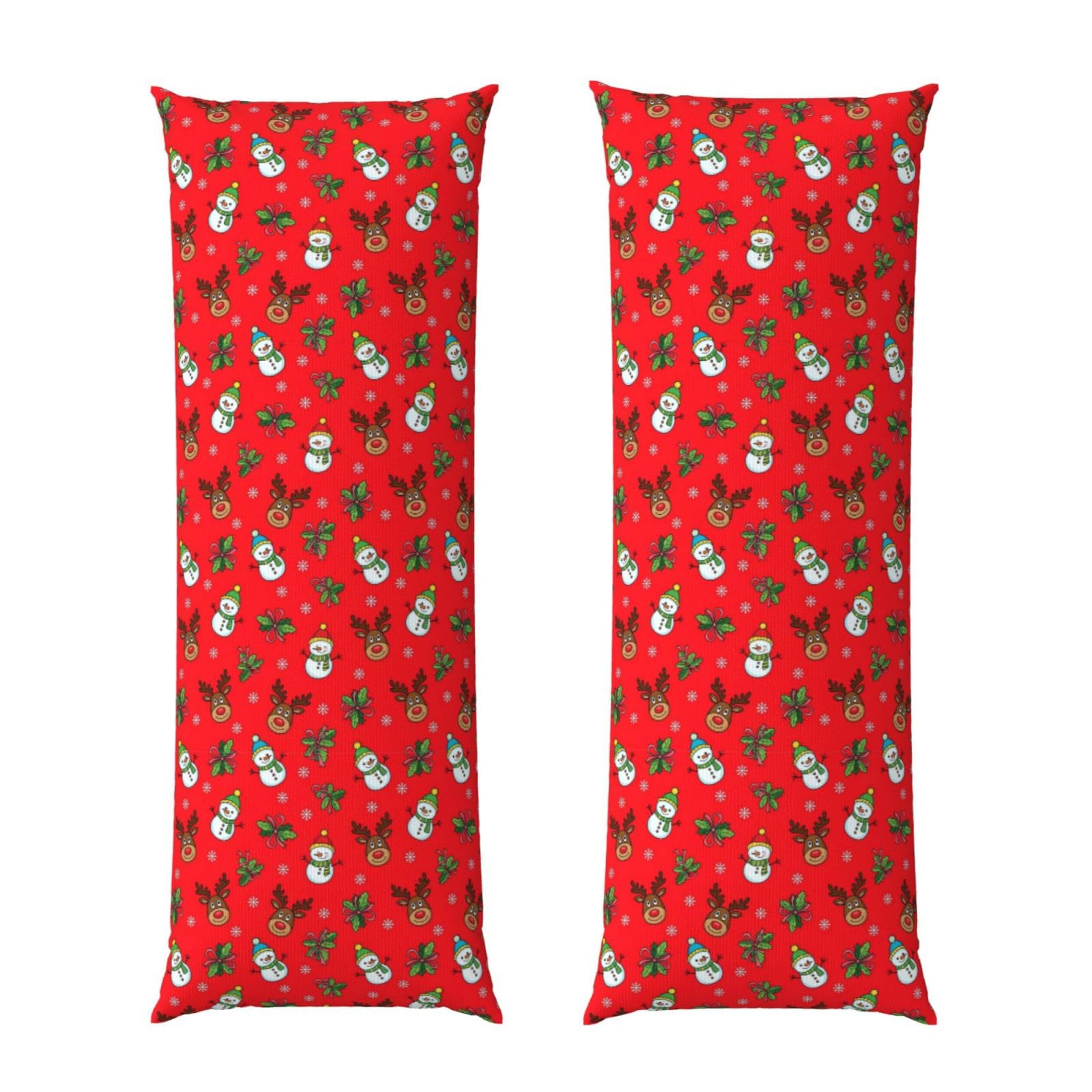 Long Body Pillow Cover 20x54, Christmas Red Deer Snowman, Plush Velvet Pillowcase with Zipper, Cozyffy Rectangular Case for Bedroom Couch Sofa Sleeping