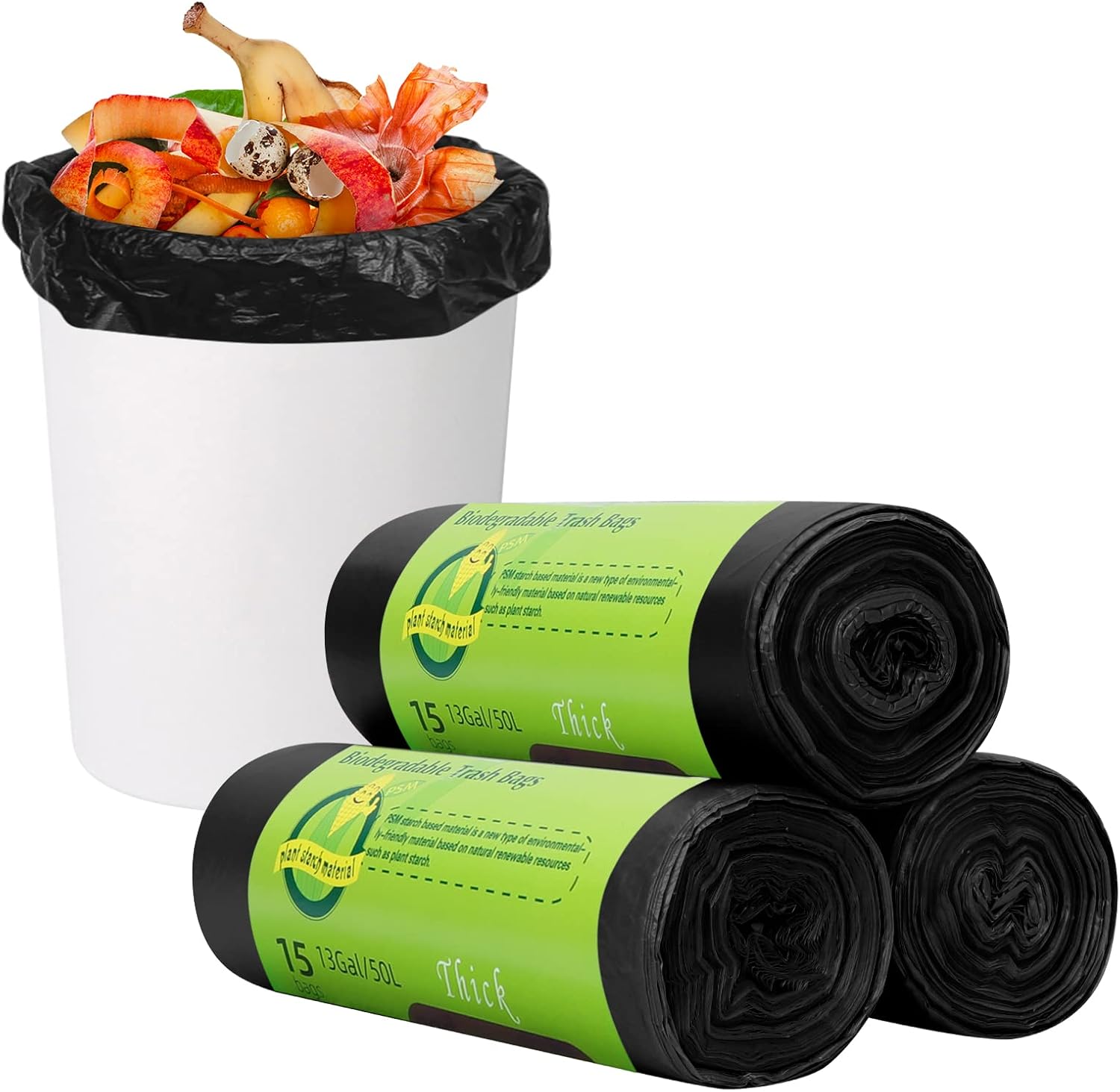 Toplive Trash Bag Garbage Bag Trash Bags Wastebasket Bin Liners for Home Bathroom Bedroom Kitchen Office Trash Can (Black, 13 Gallon)