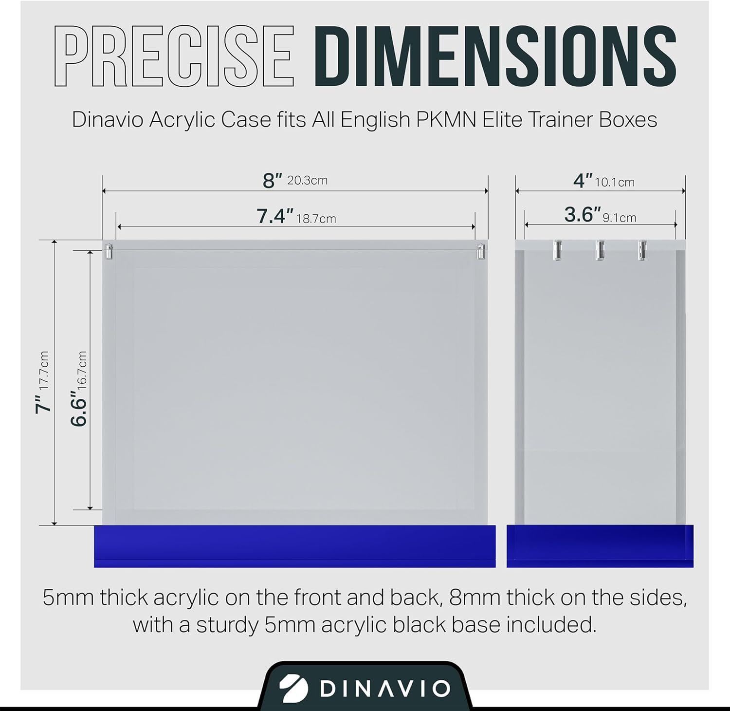 Dinavio Crafthouse Elite Trainer Box Acrylic Case - ETB Protector Case - Elite Trainer Box Protector - 8mm + 5mm Acrylic 5x3mm Magnets - Compatible with PKMN ETB Boxes (Blue Base)