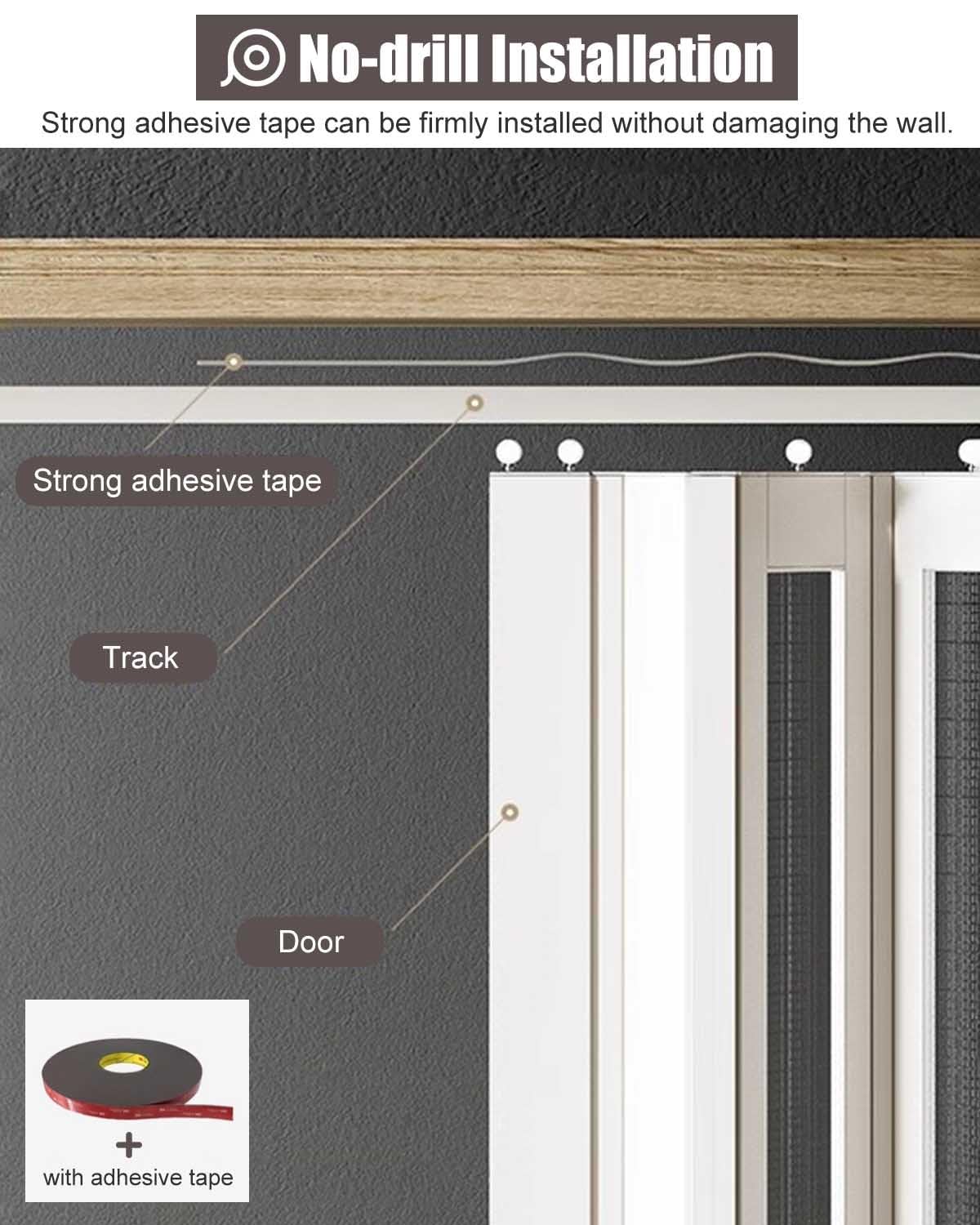 Składane drzwi przesuwne, montaż bez wiercenia, nowoczesny design Concertina do wewnętrznego wejścia i szafy, taśma klejąca dla łatwej instalacji