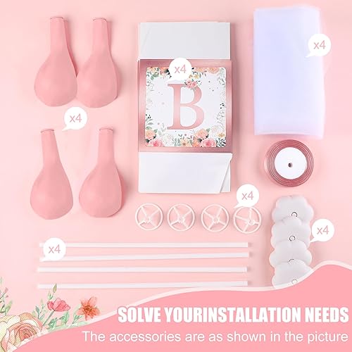 Miniatura 5 de Juego de 6 globos tutú de tul rosa para niña con cajas de letras, centros de mesa de baby shower, decoración para revelación de género, globos de 24