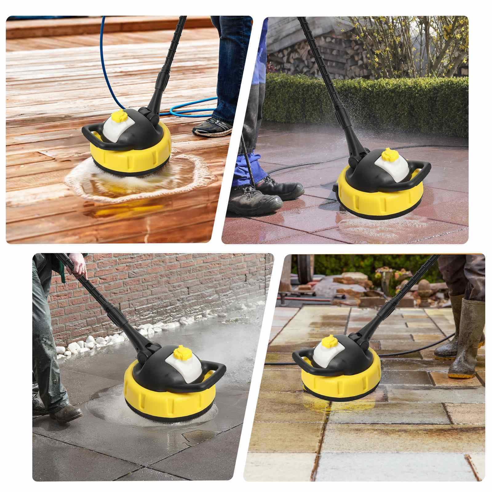 Limpiador de alta presión – Accesorio de limpieza exterior con cepillo giratorio 360°, 28 cm, mango largo y boquillas potentes para terrazas, callejones, paredes y garaje