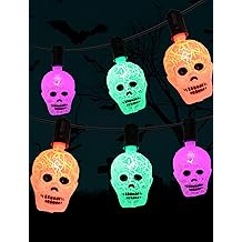 10.5ft Halloween Skull Lights Plug In, UL Certified Connectable String Lights for Outdoor Indoor Halloween Decor, Waterproof Spooky Decorations with Spare Bulb &amp; Clips for Yard, Party, Porch
