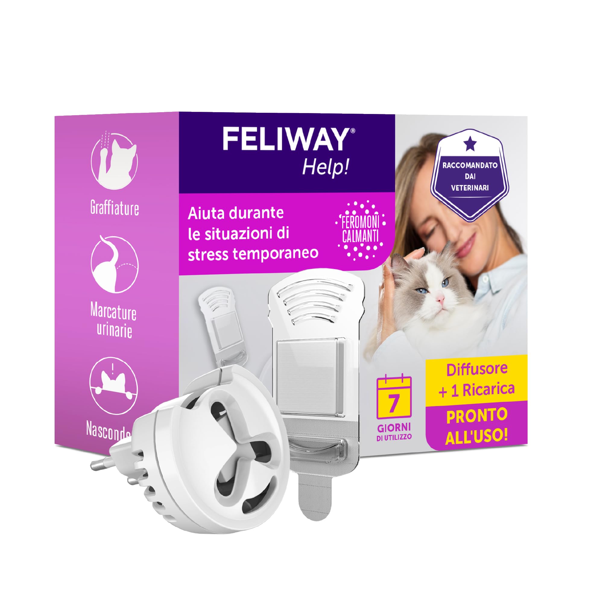 FELIWAY Help! Kit Diffusore Calmante per Gatti – 7 Giorni – Aiuta a tranquillizzare il tuo gatto ogni giorno o in occasioni stressanti. Raccomandato dai veterinari, Clinicamente testato.