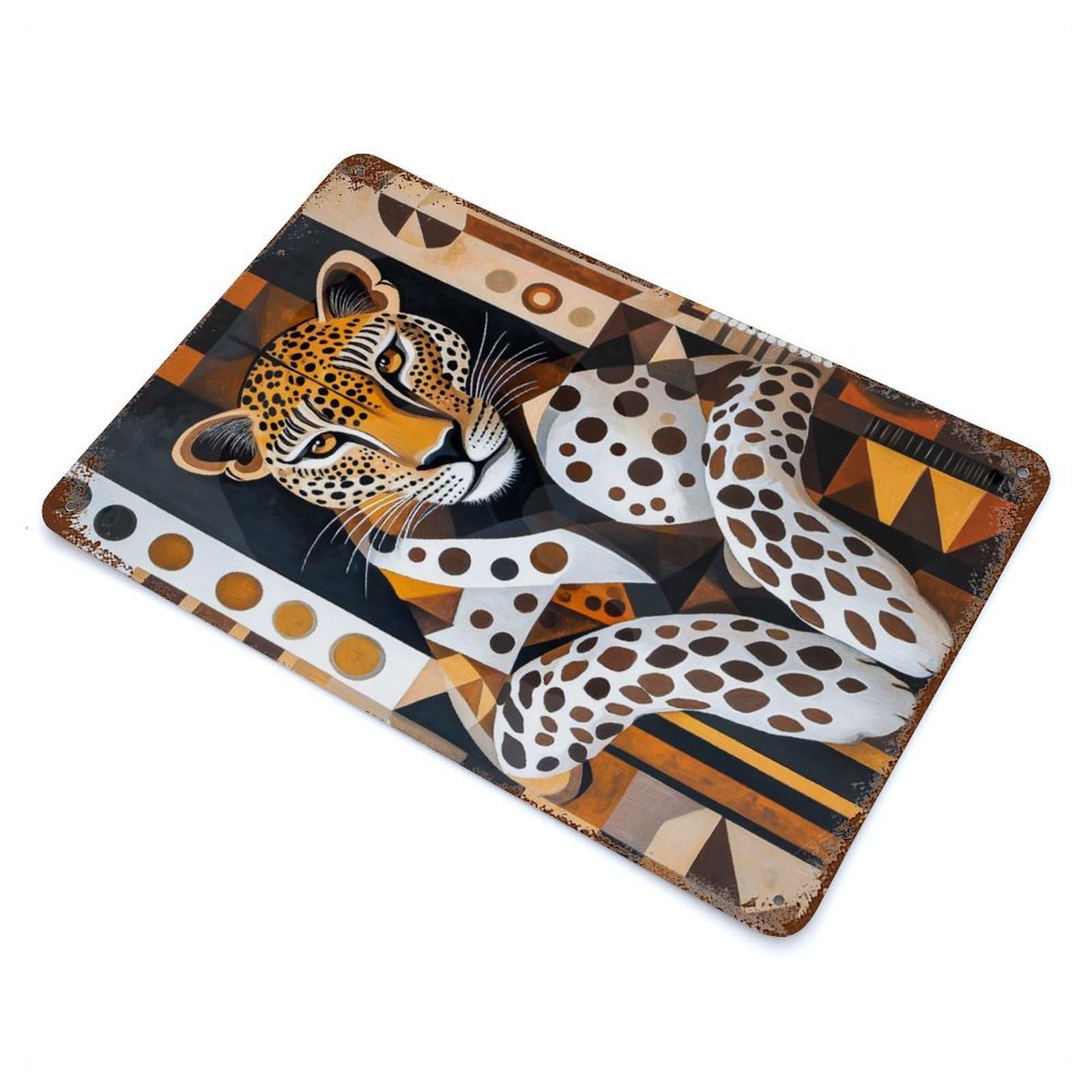 Rust Effect African Art Leopard Vintage Metal Tin Sign 11.8"x7.9", Decorative Metal Wall Art for Office, Studio And Wall Decor