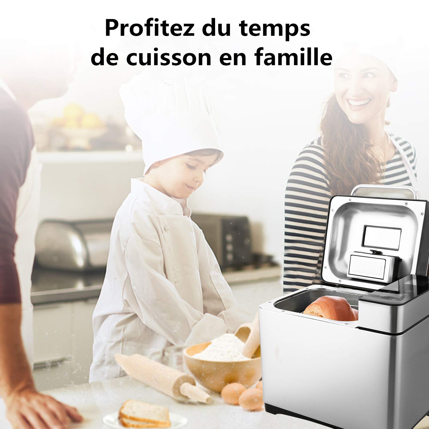 COOCHEER Machine à Pain 19 Programmes Automatique Antiadhésif Minuteur 15h Écran Rétro-éclairé Bleu sans BPA
