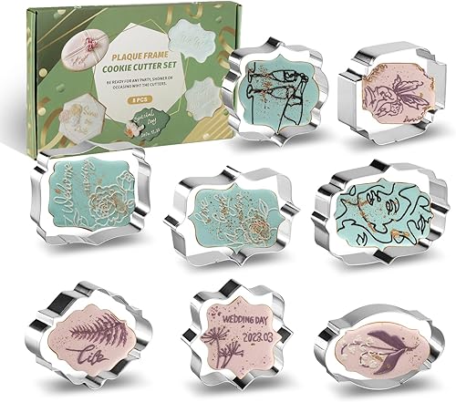 Juego de 8 cortadores de galletas con forma de marcos de acero inoxidable, marcos de boda, moldes para hacer fondant, decoración de fiesta,