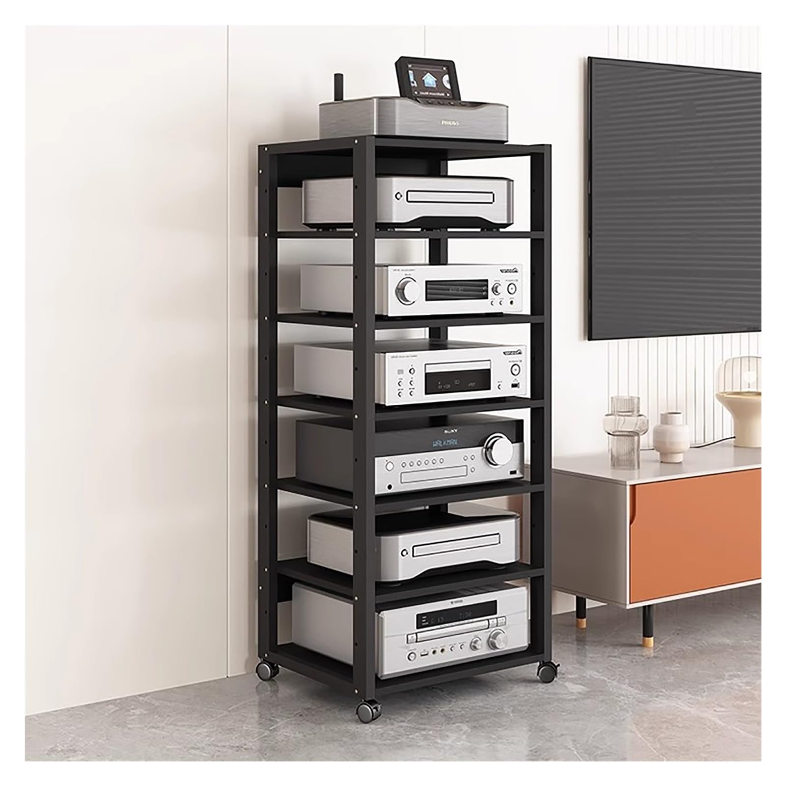 Soporte para equipos de alta fidelidad, gabinetes para equipos de alta fidelidad, bastidores y soportes para equipos de alta fidelidad, soporte resistente para componentes de audio y vídeo con rueda